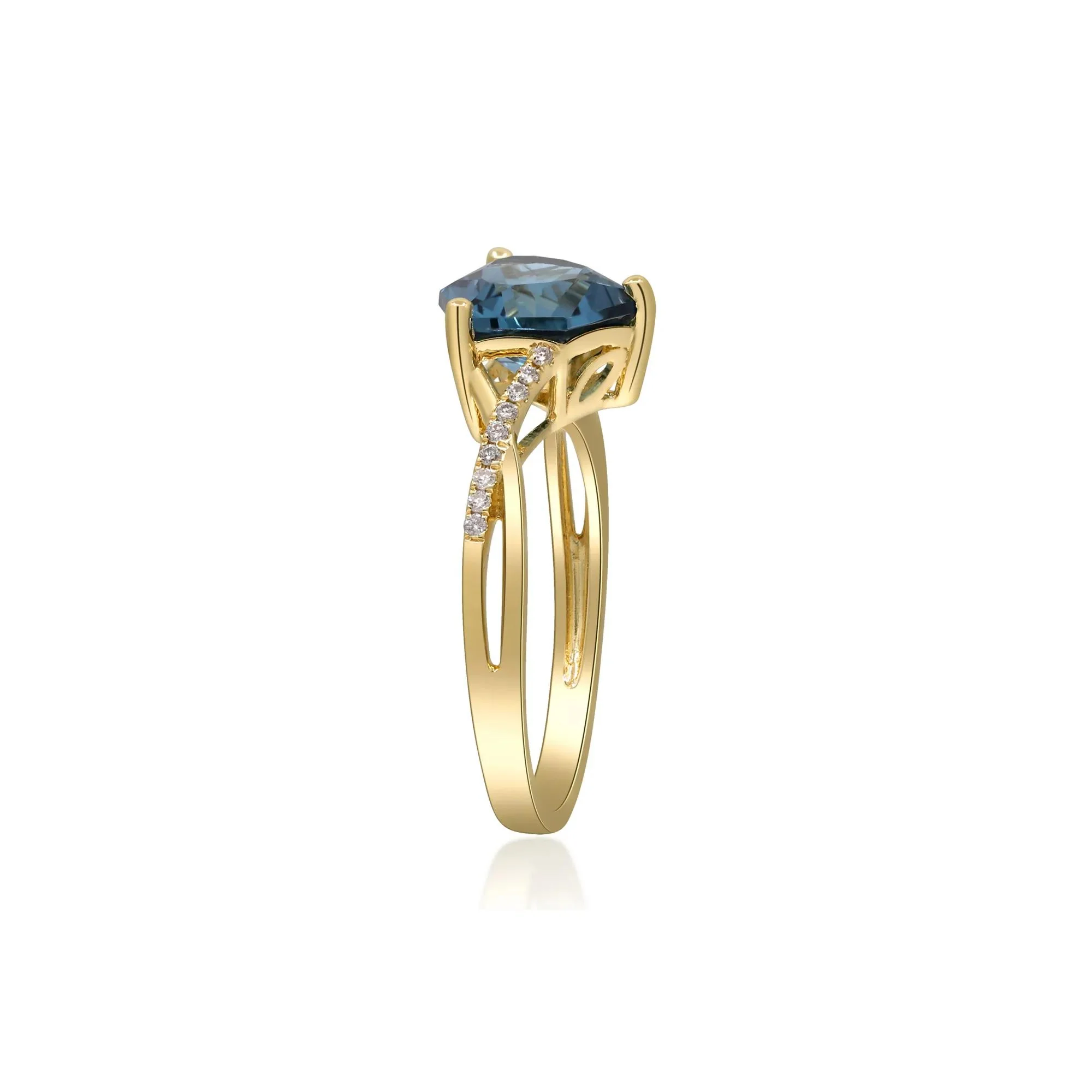 London Blue Topaz & Diamond Accent Ring 10K Yellow Gold Round Brilliant Cut Size 7.5 2mm - Image 3