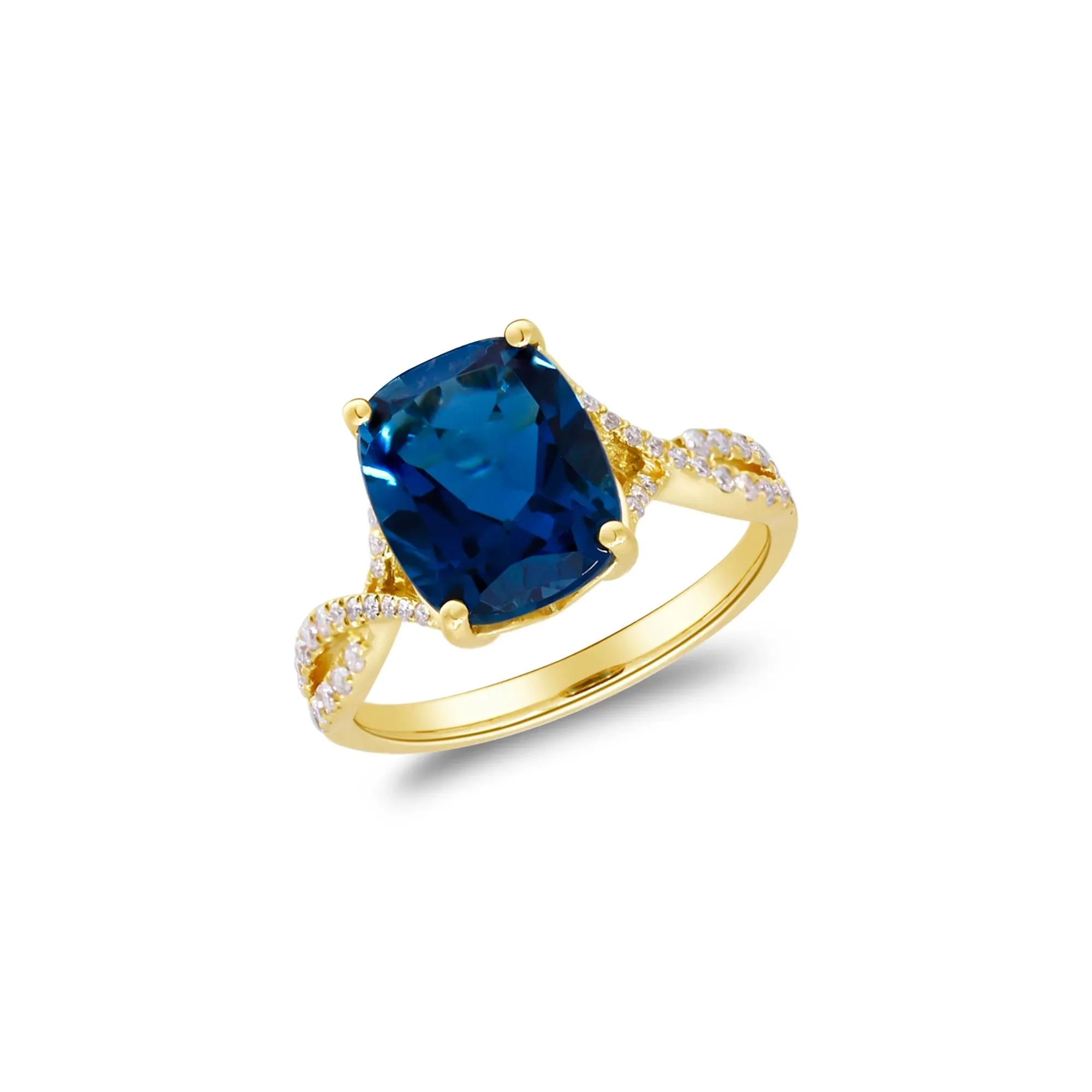 1/5 CT. Tw. London Blue Topaz & Diamond Ring 10K Yellow Gold Round Brilliant Cut Size 6 2mm - Image 5