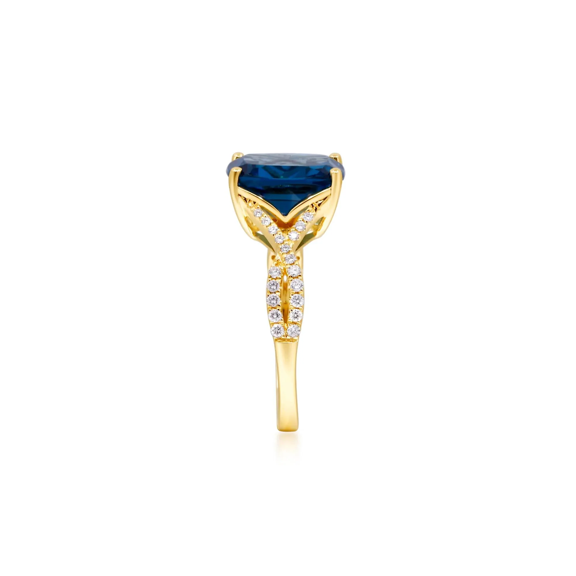 1/5 CT. Tw. London Blue Topaz & Diamond Ring 10K Yellow Gold Round Brilliant Cut Size 7 2mm - Image 3