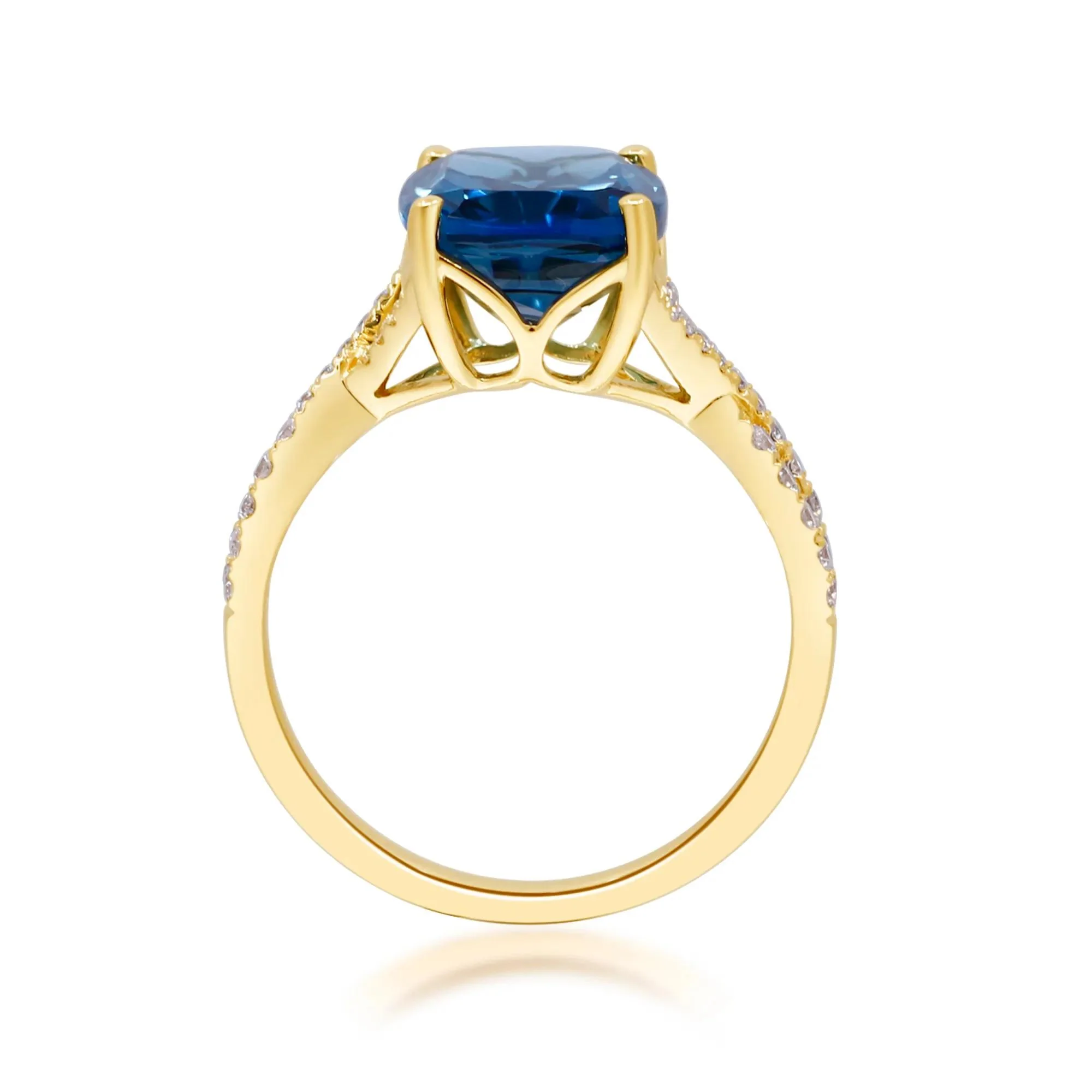 1/5 CT. Tw. London Blue Topaz & Diamond Ring 10K Yellow Gold Round Brilliant Cut Size 8.5 2mm - Image 2