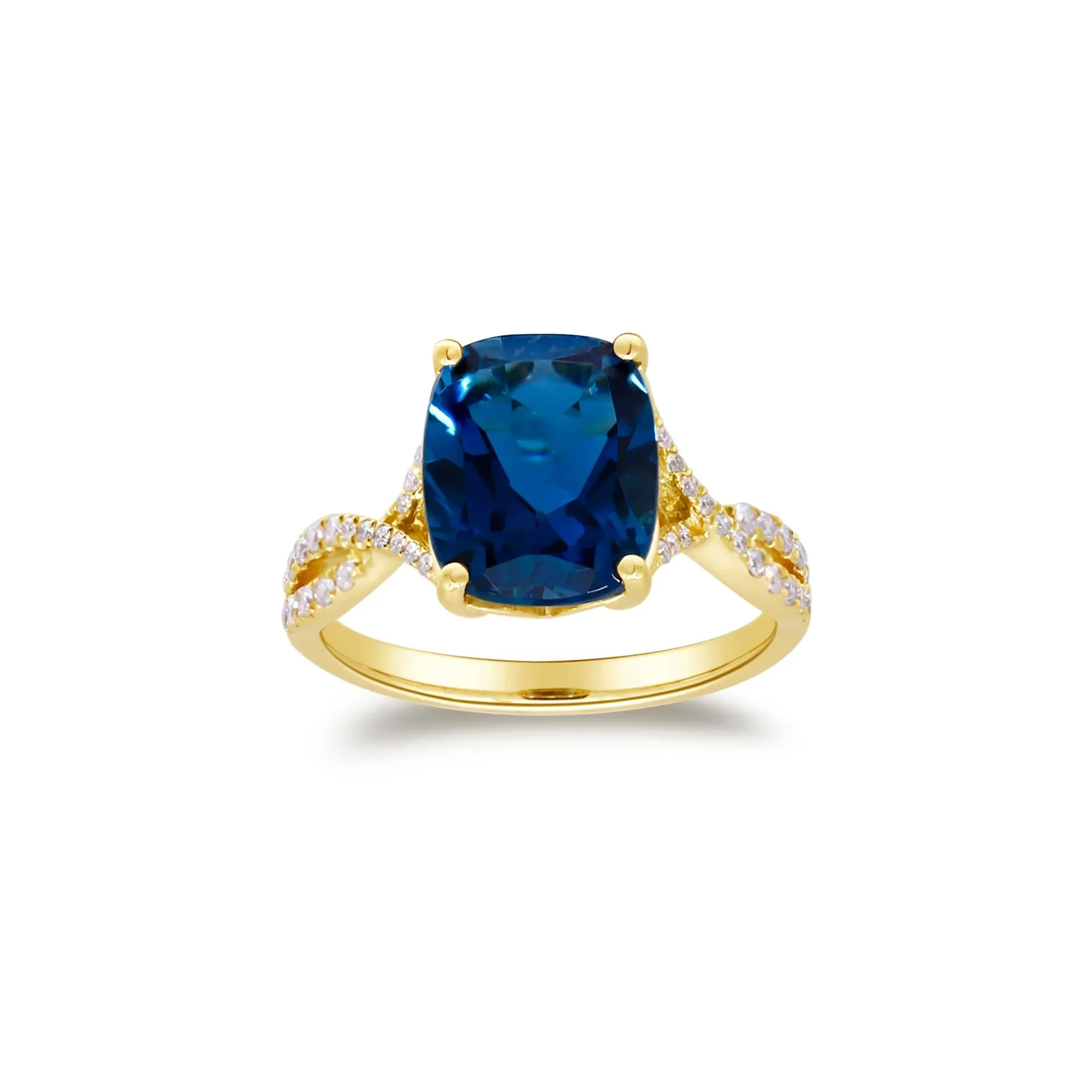 1/5 CT. Tw. London Blue Topaz & Diamond Ring 10K Yellow Gold Round Brilliant Cut Size 9 2mm - Image 4