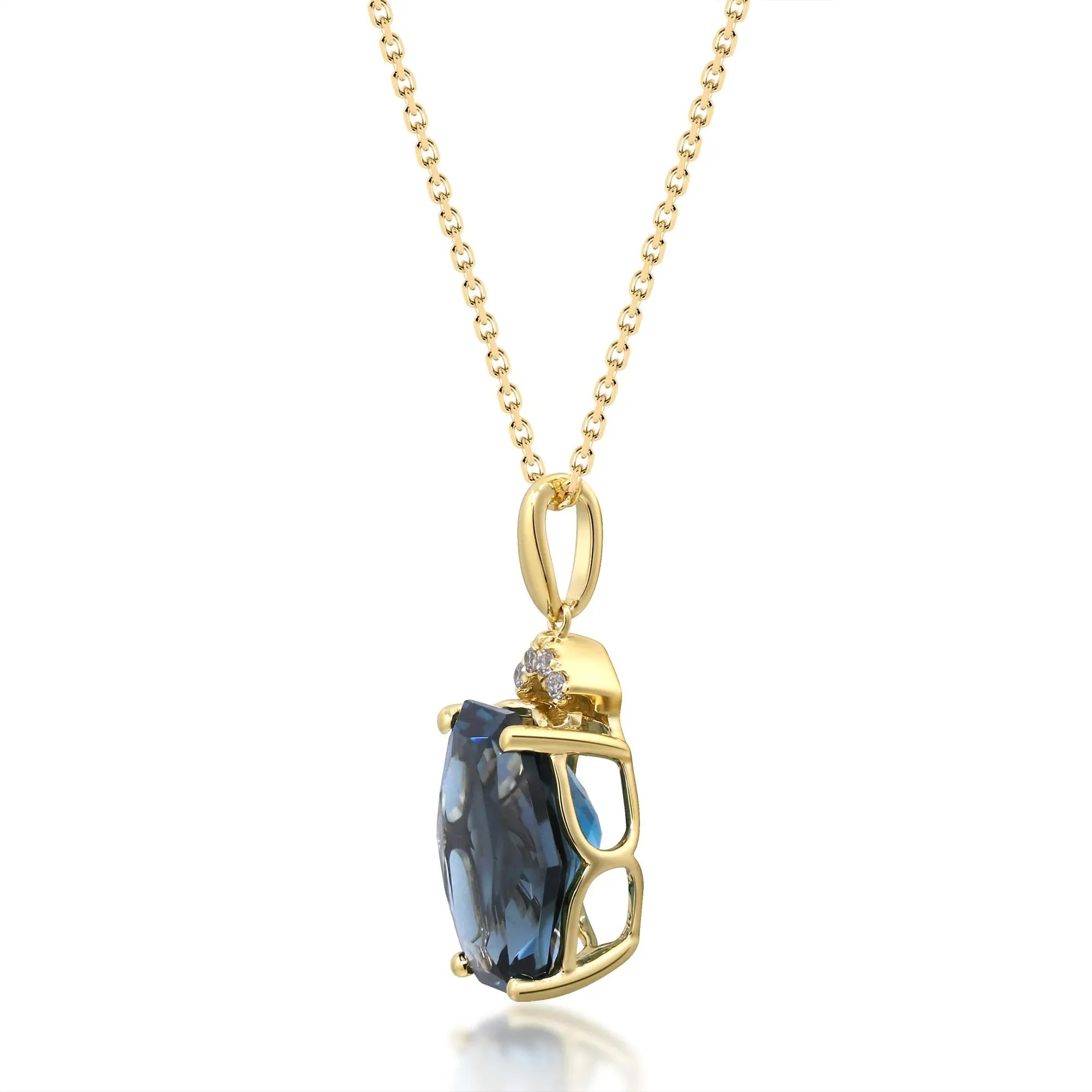 London Blue Topaz & Diamond Accent Pendant Necklace 10K Yellow Gold Size 18" - Image 2