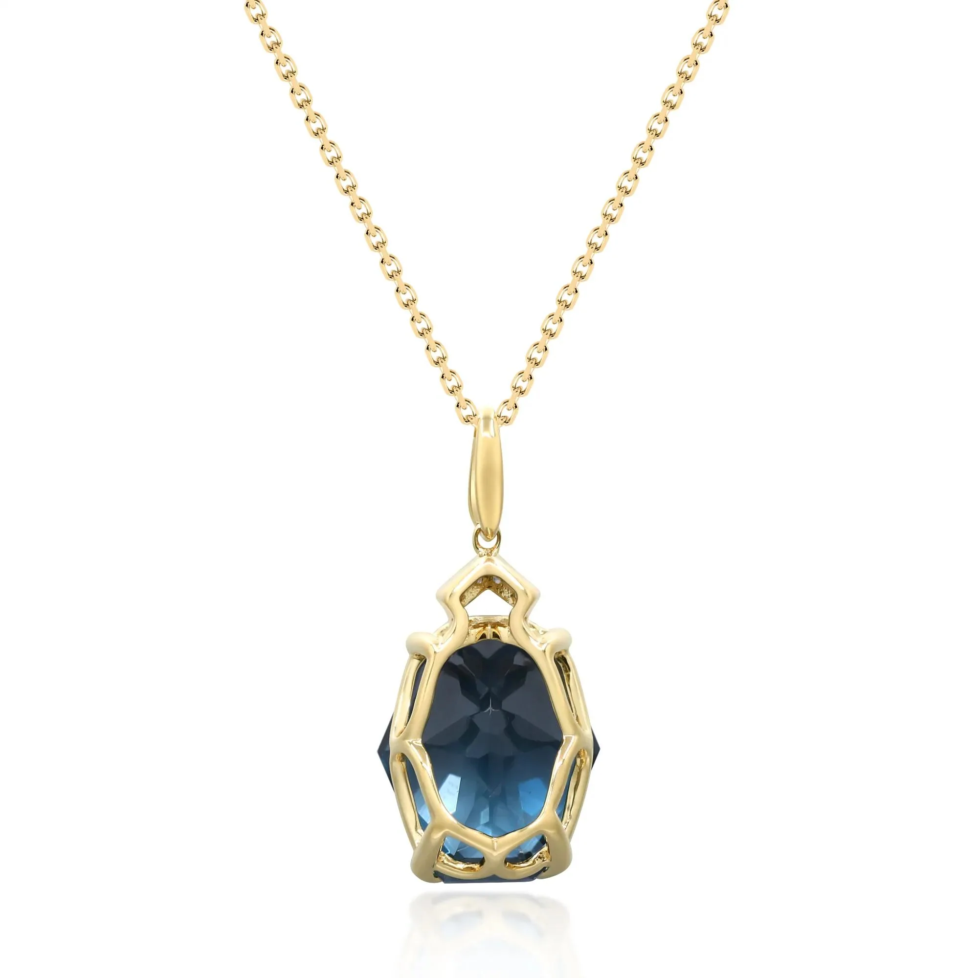 London Blue Topaz & Diamond Accent Pendant Necklace 10K Yellow Gold Size 18" - Image 3