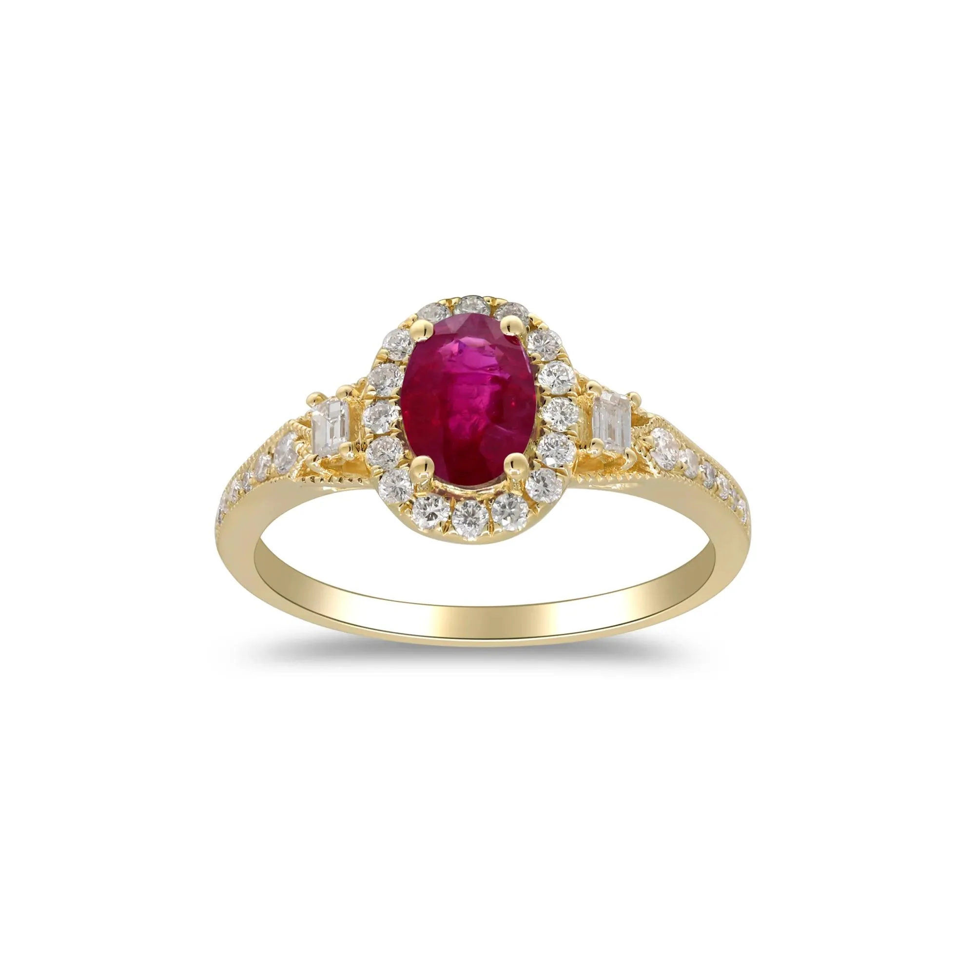1/3 CT. Tw. Ruby & Diamond Halo Ring 10K Yellow Gold Round Brilliant Cut Size 7 2mm - Image 4