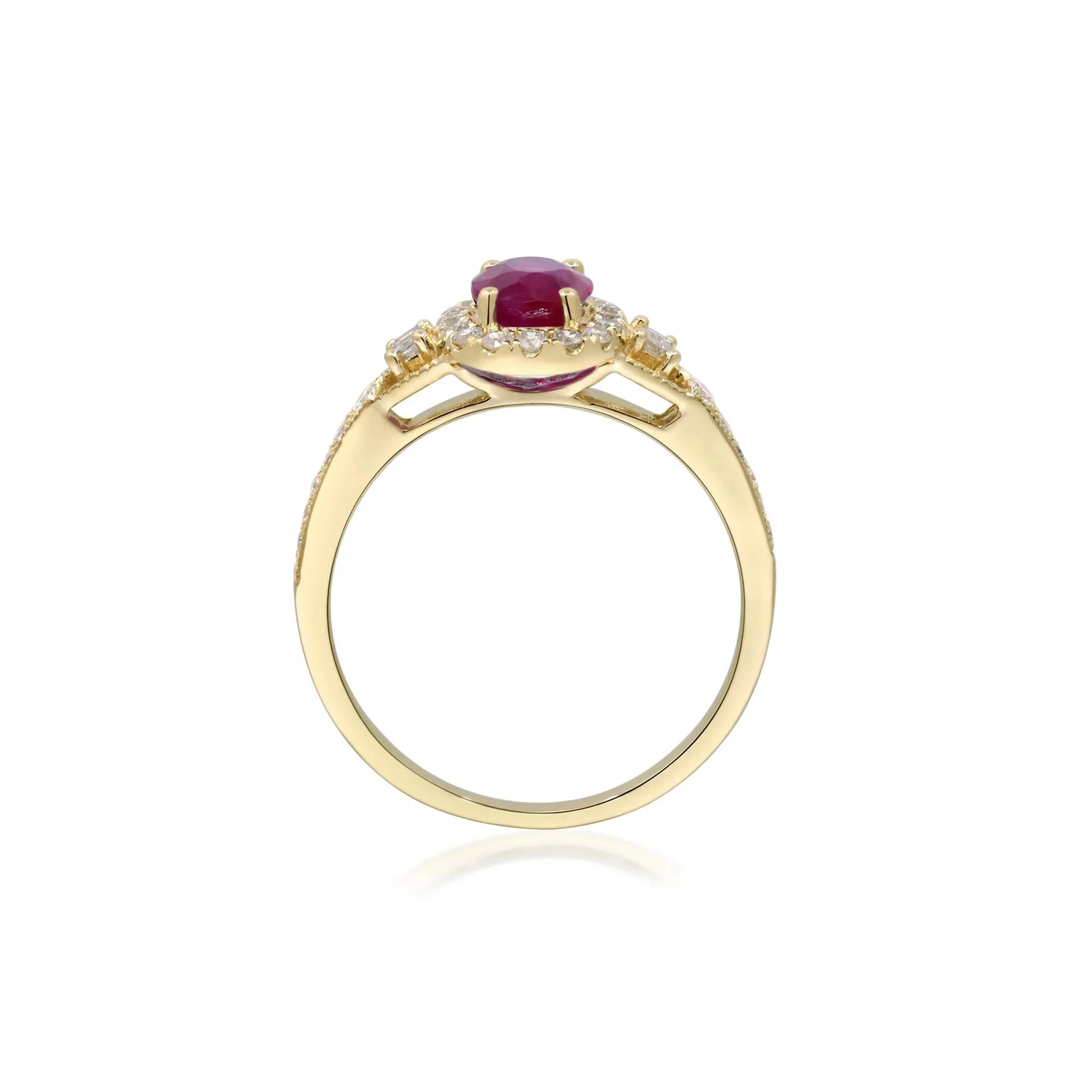 1/3 CT. Tw. Ruby & Diamond Halo Ring 10K Yellow Gold Round Brilliant Cut Size 8.5 2mm - Image 2
