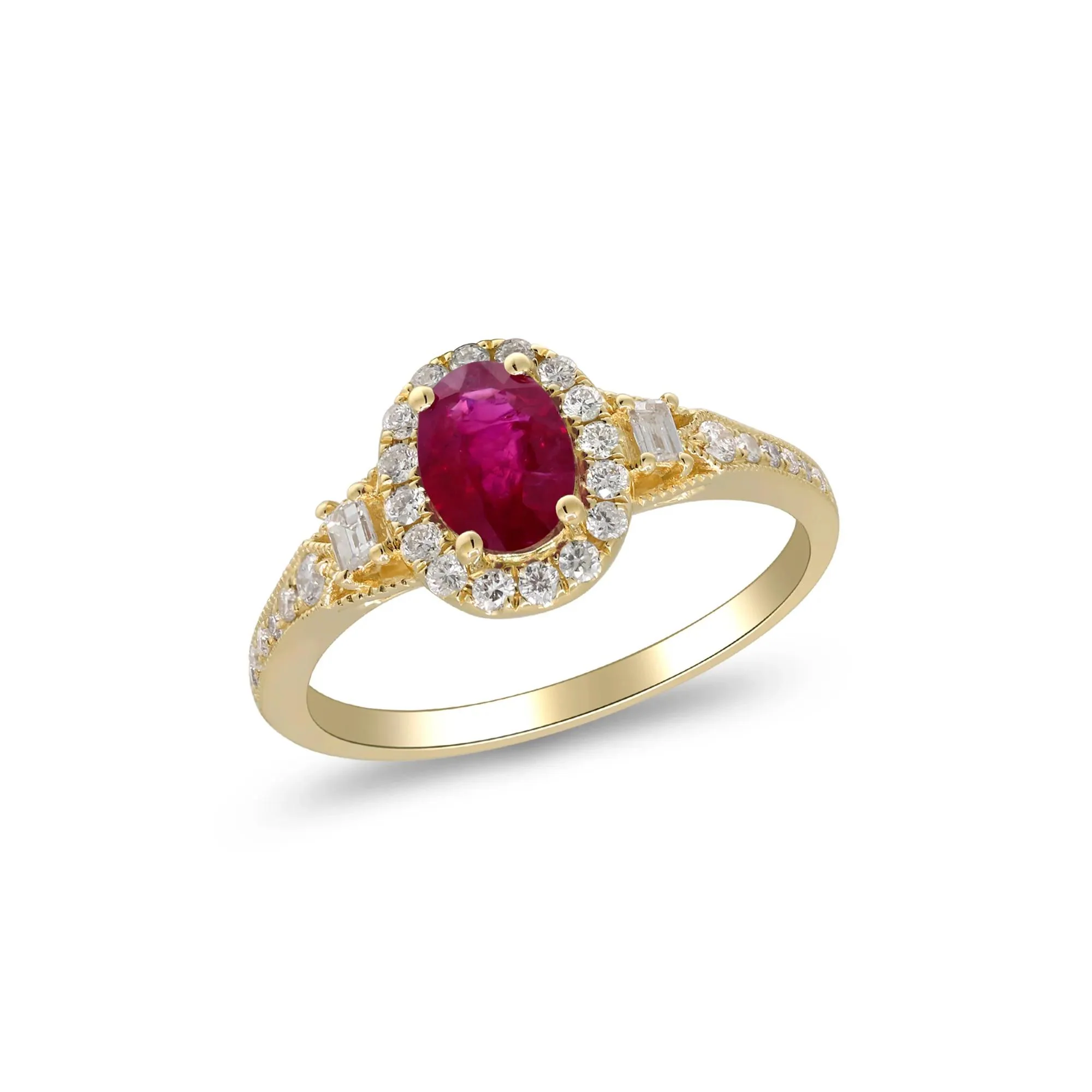 1/3 CT. Tw. Ruby & Diamond Halo Ring 10K Yellow Gold Round Brilliant Cut Size 8.5 2mm - Image 5