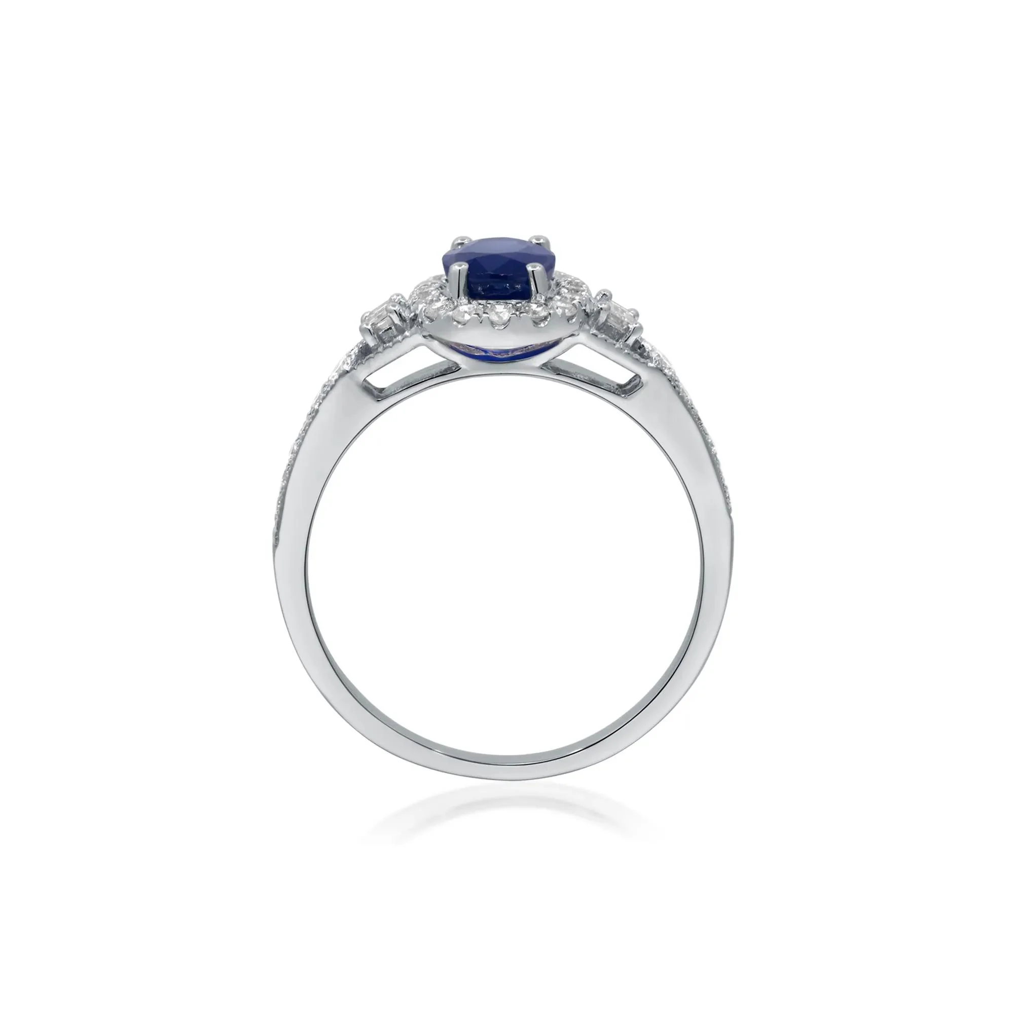 1/3 CT. Tw. Blue Sapphire & Diamond Halo Ring 10K White Gold Round Brilliant Cut Size 7 2mm - Image 2