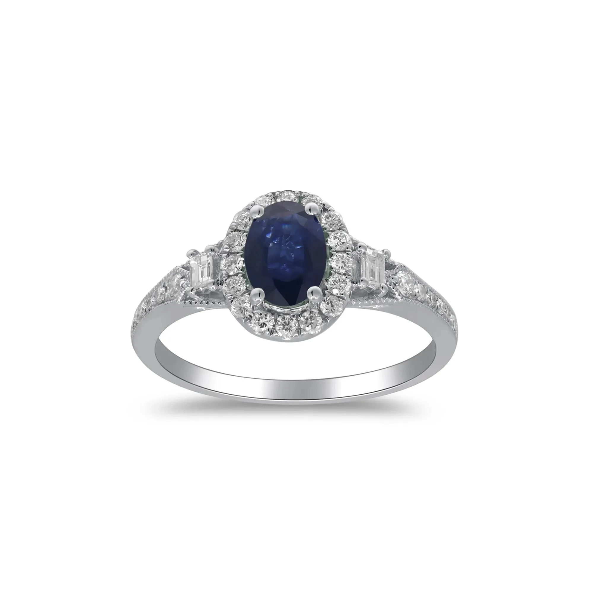 1/3 CT. Tw. Blue Sapphire & Diamond Halo Ring 10K White Gold Round Brilliant Cut Size 7 2mm - Image 4