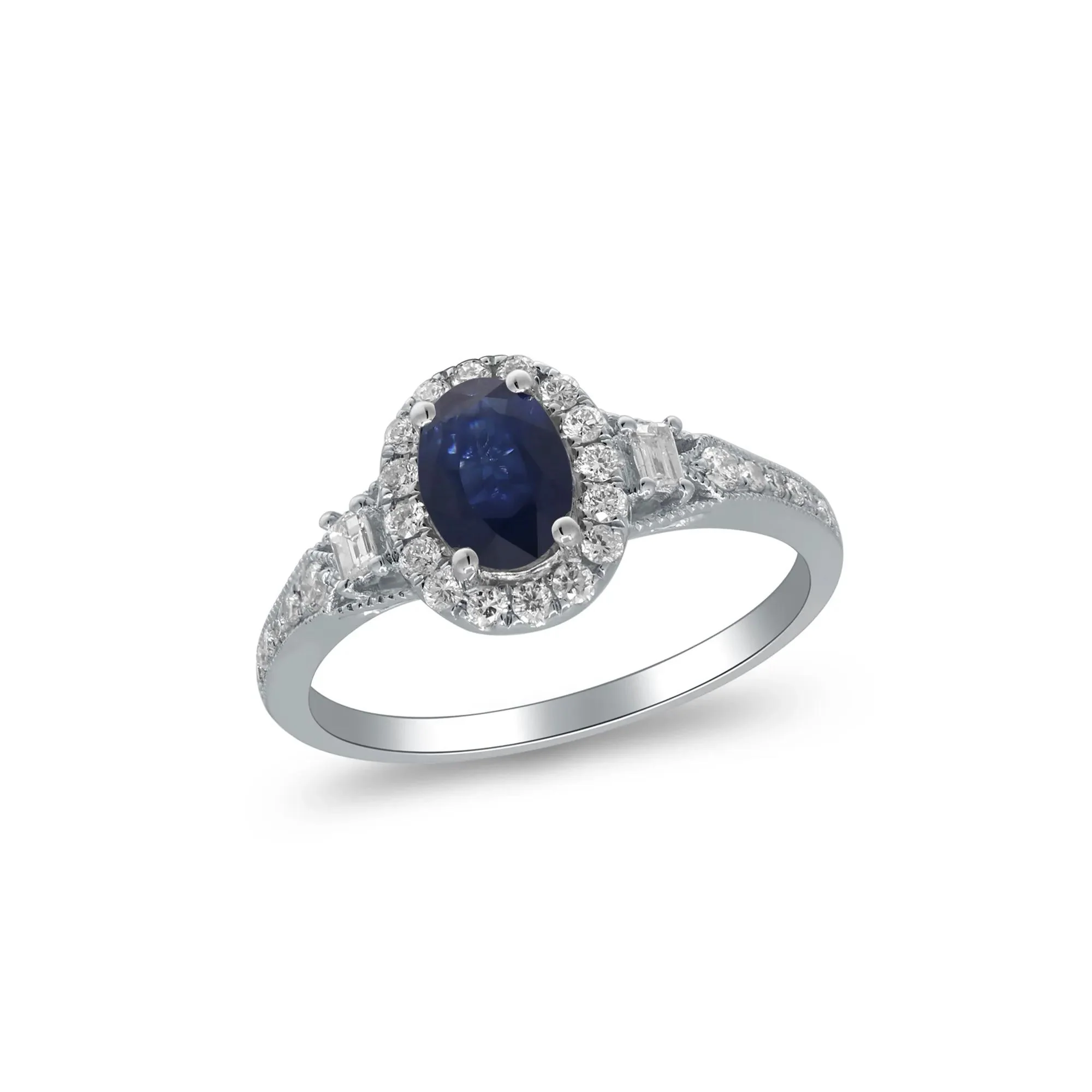 1/3 CT. Tw. Blue Sapphire & Diamond Halo Ring 10K White Gold Round Brilliant Cut Size 7 2mm - Image 5