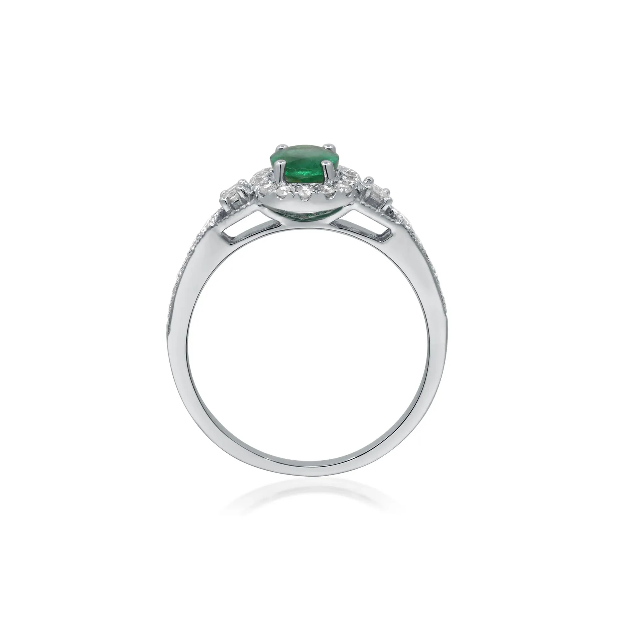 1/3 CT. Tw. Emerald & Diamond Halo Ring 10K White Gold Round Brilliant Cut Size 7.5 2mm - Image 2
