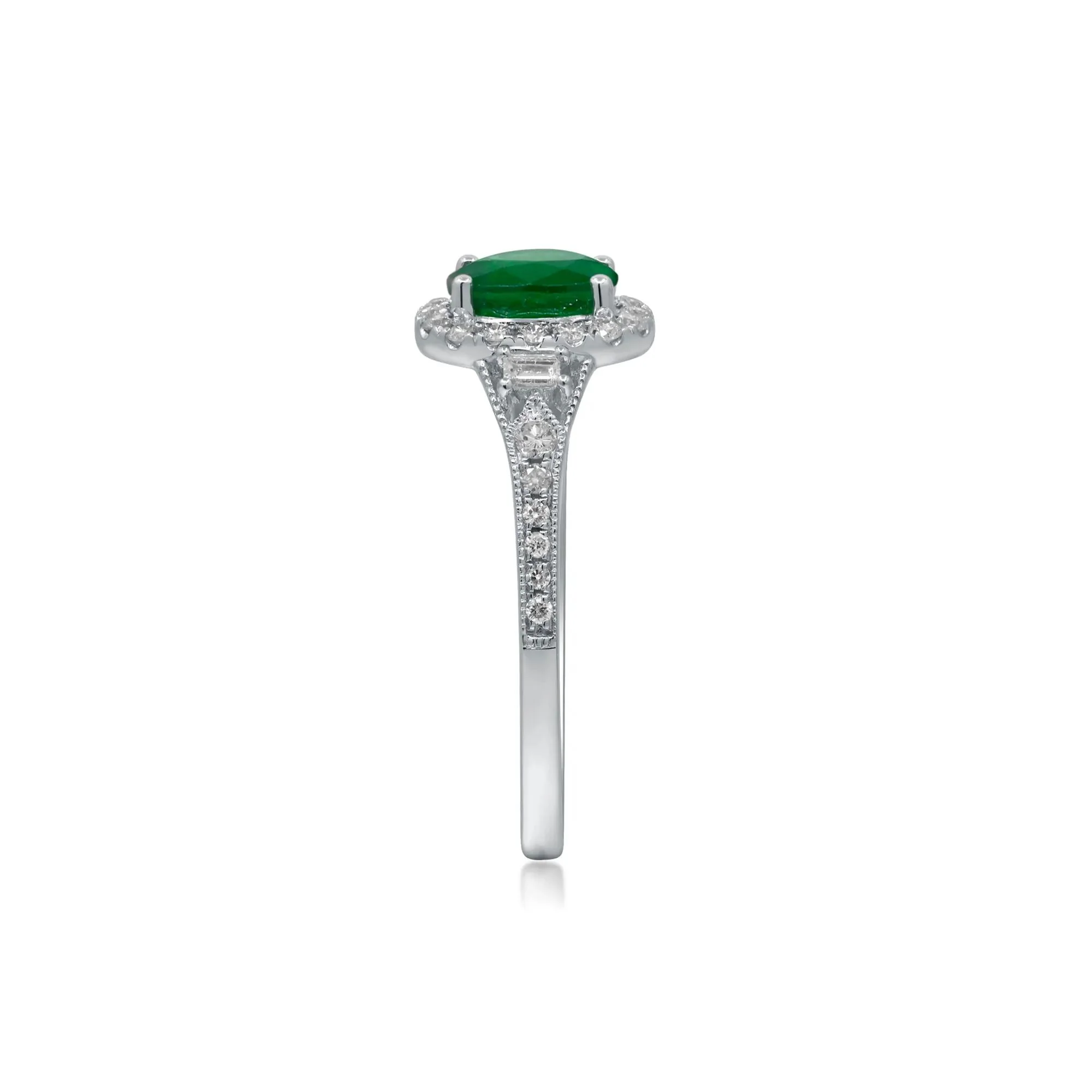 1/3 CT. Tw. Emerald & Diamond Halo Ring 10K White Gold Round Brilliant Cut Size 8 2mm - Image 3