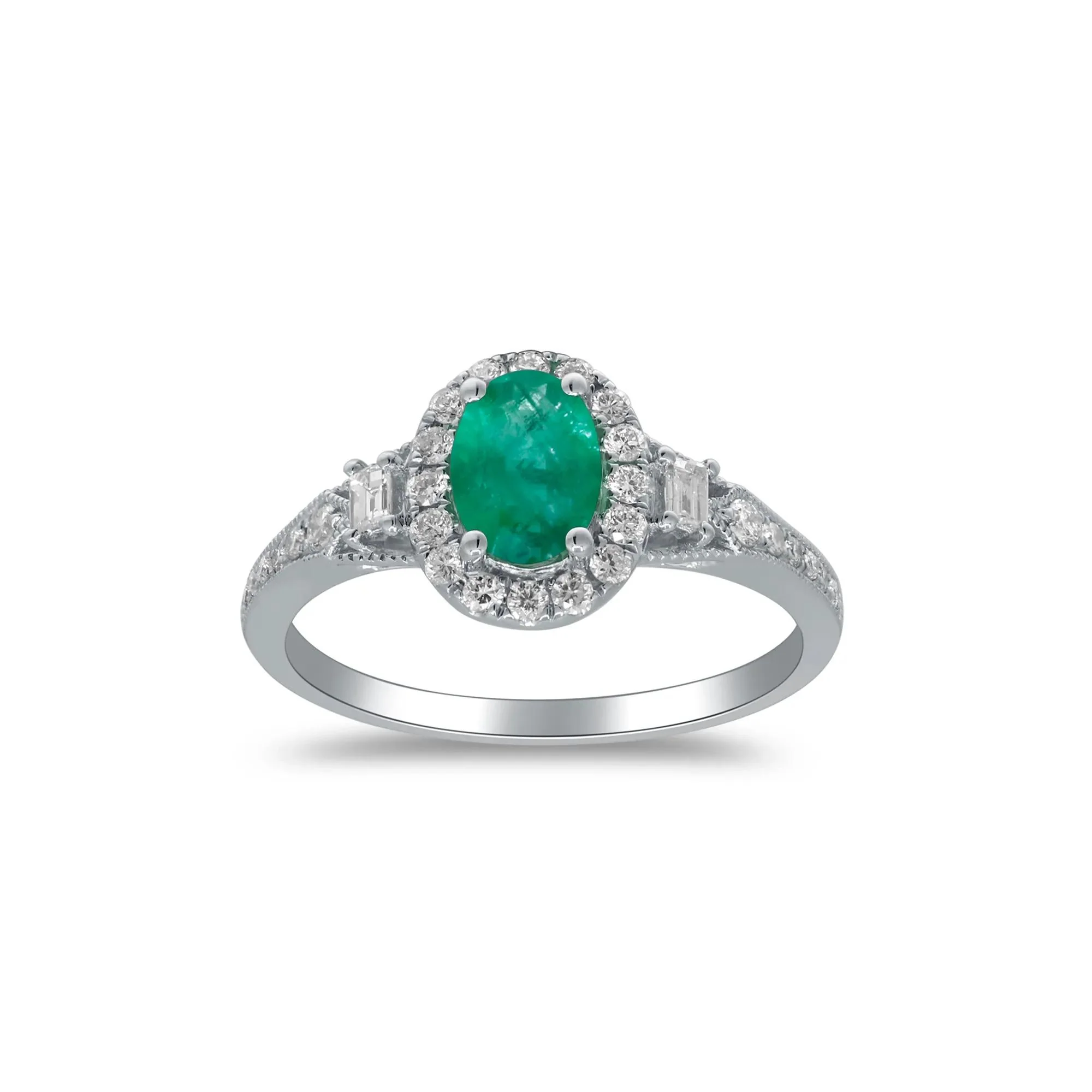 1/3 CT. Tw. Emerald & Diamond Halo Ring 10K White Gold Round Brilliant Cut Size 8.5 2mm - Image 4