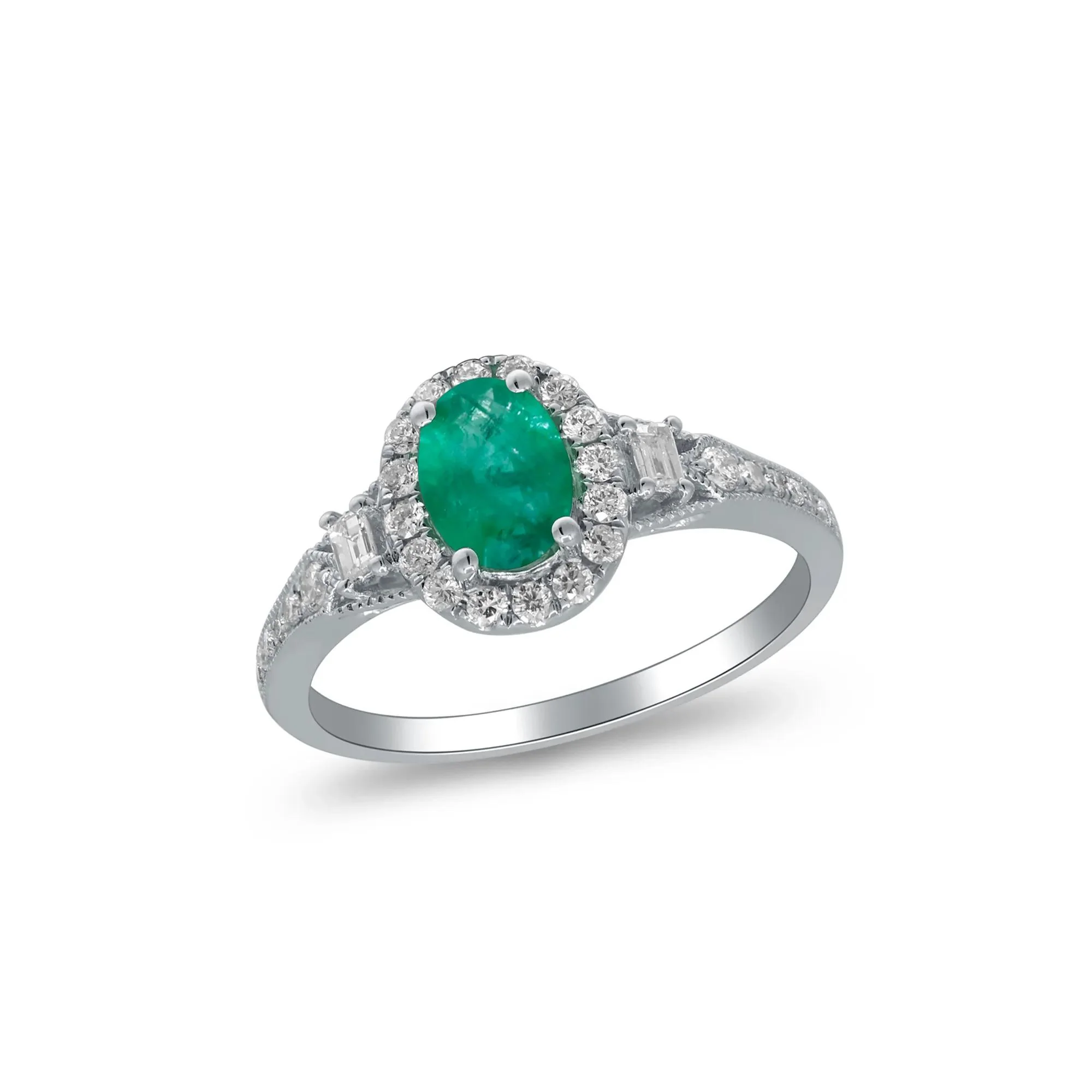 1/3 CT. Tw. Emerald & Diamond Halo Ring 10K White Gold Round Brilliant Cut Size 9 2mm - Image 5