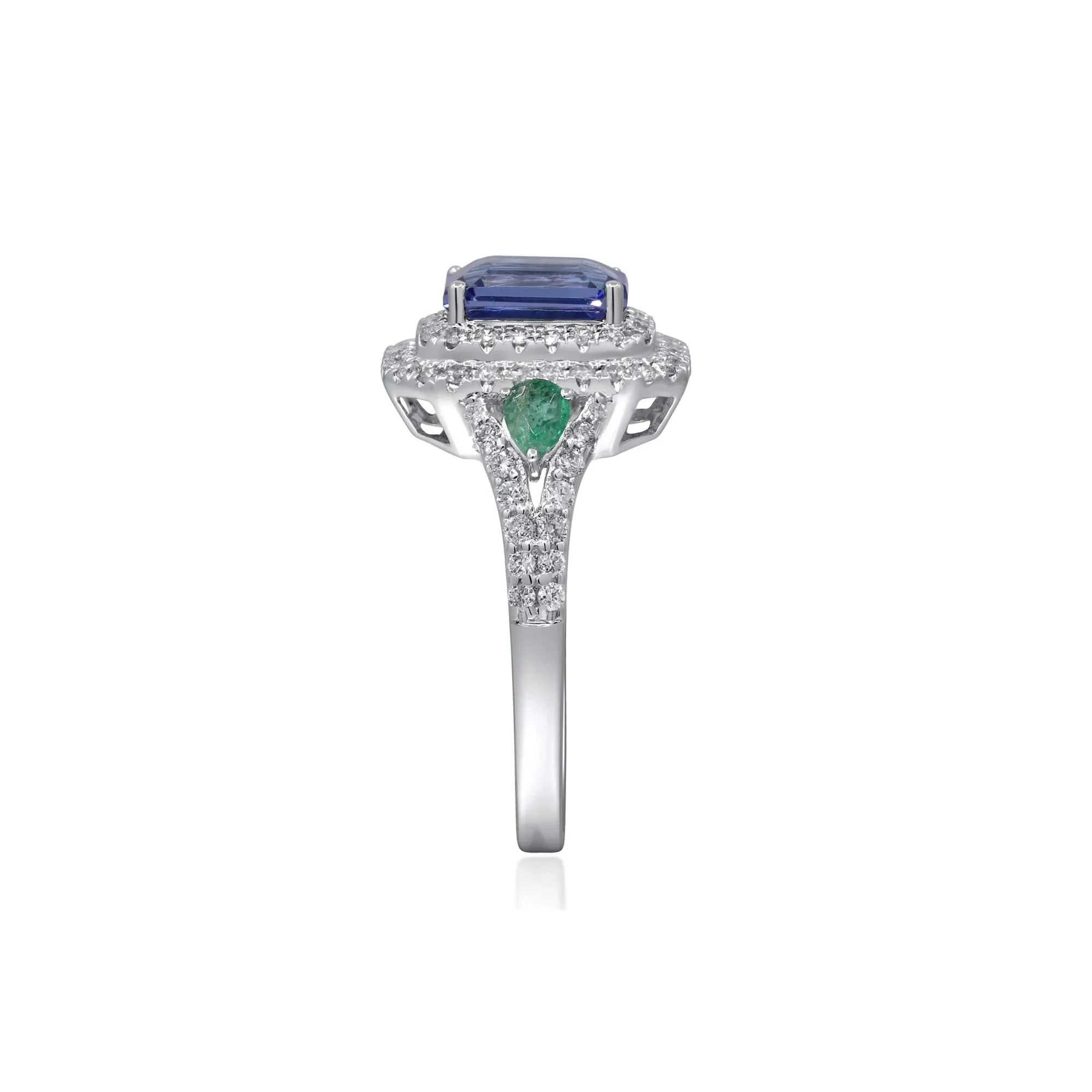 1/2 CT. Tw. Tanzanite & Emerald Double Halo Ring 14K White Gold Round Brilliant Cut Size 8 2mm - Image 3