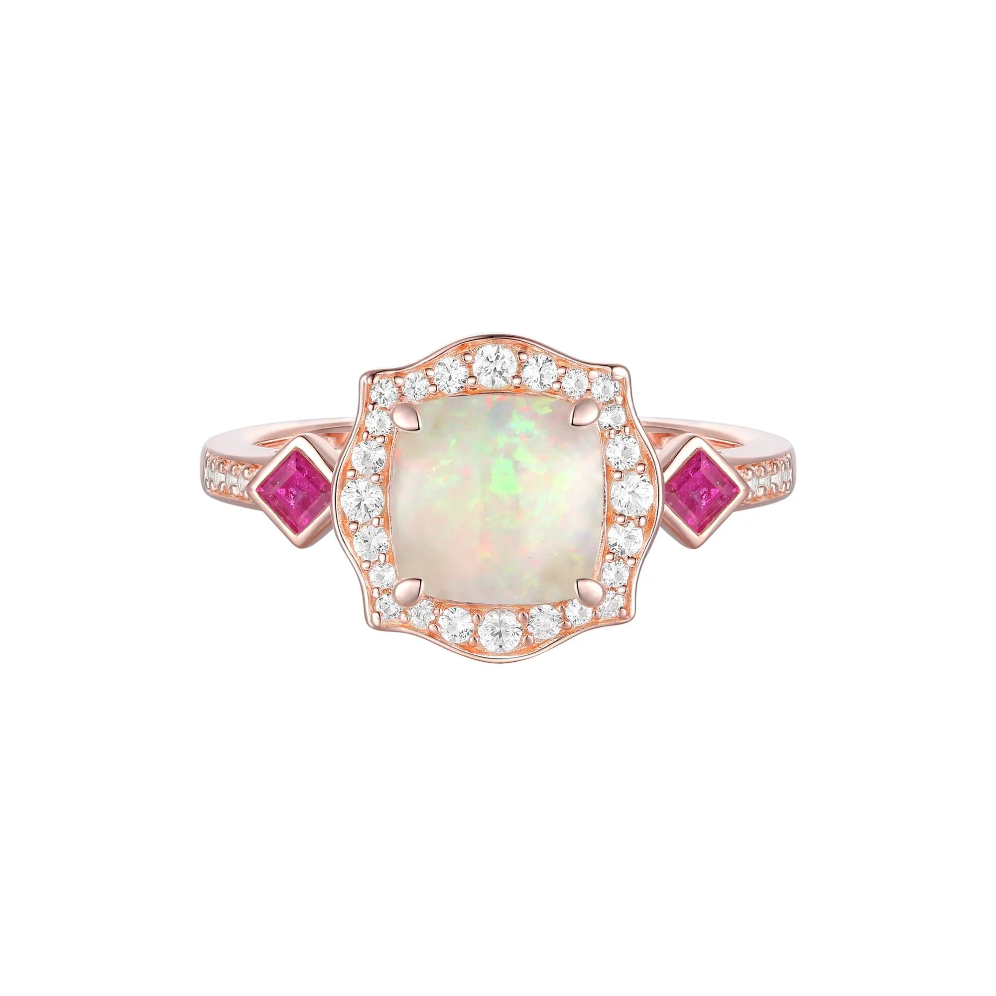 1/5 CT. Tw. Opal Ruby & Diamond Ring 10K Rose Gold Round Brilliant Cut Size 6 1mm