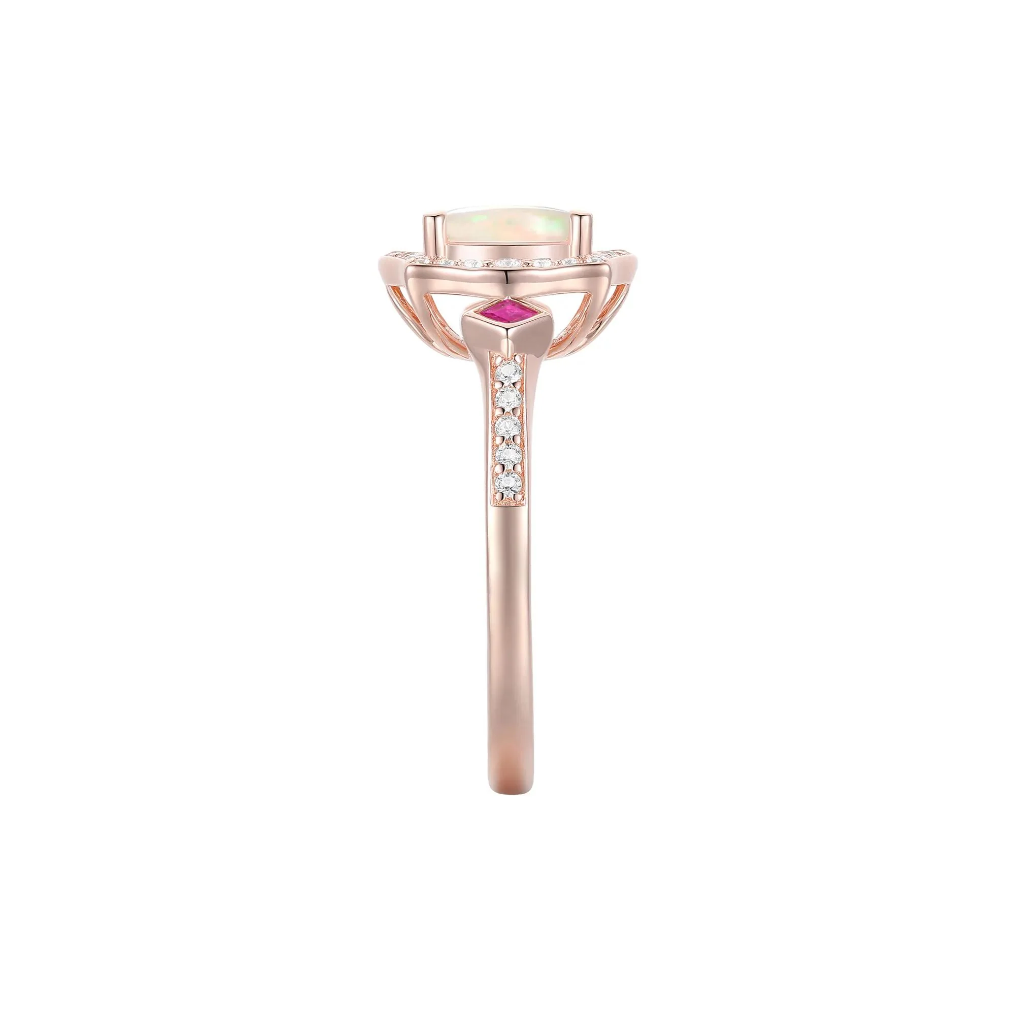 1/5 CT. Tw. Opal Ruby & Diamond Ring 10K Rose Gold Round Brilliant Cut Size 6 1mm - Image 3
