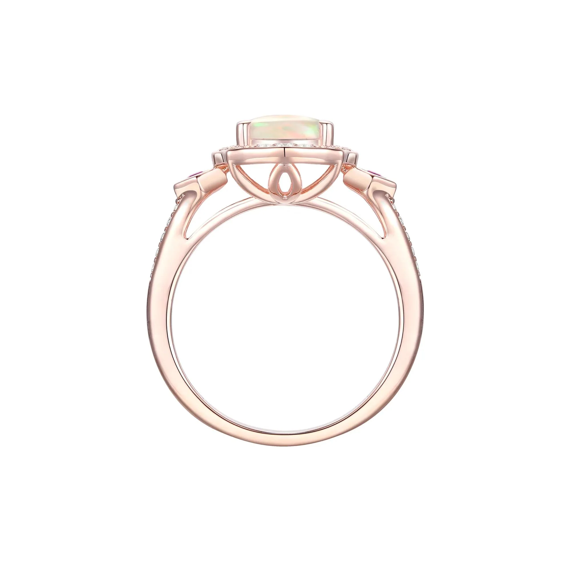 1/5 CT. Tw. Opal Ruby & Diamond Ring 10K Rose Gold Round Brilliant Cut Size 6.5 1mm - Image 2