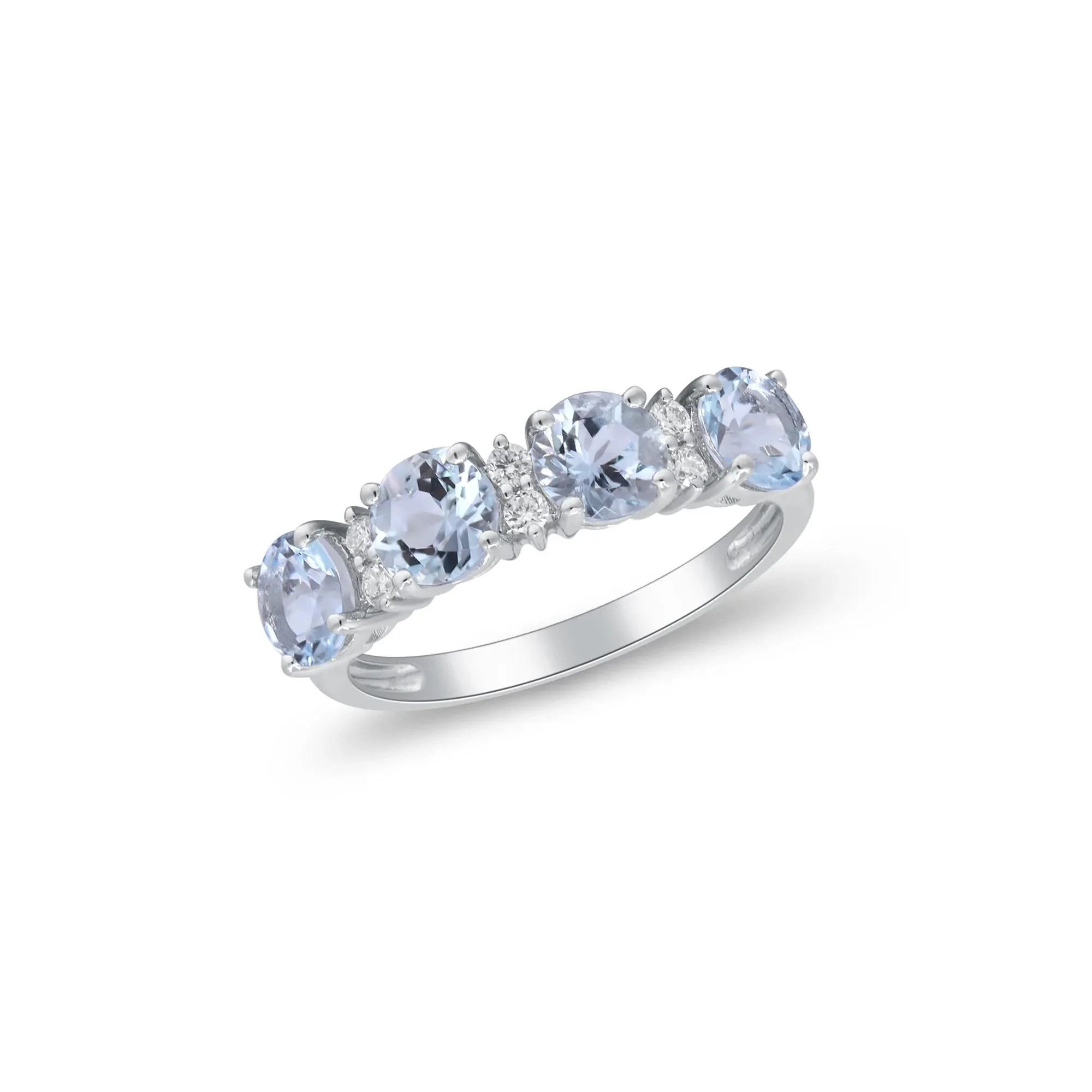 1/10 CT. Tw. Aquamarine & Diamond Ring 10K White Gold Round Brilliant Cut Size 6 2mm - Image 5