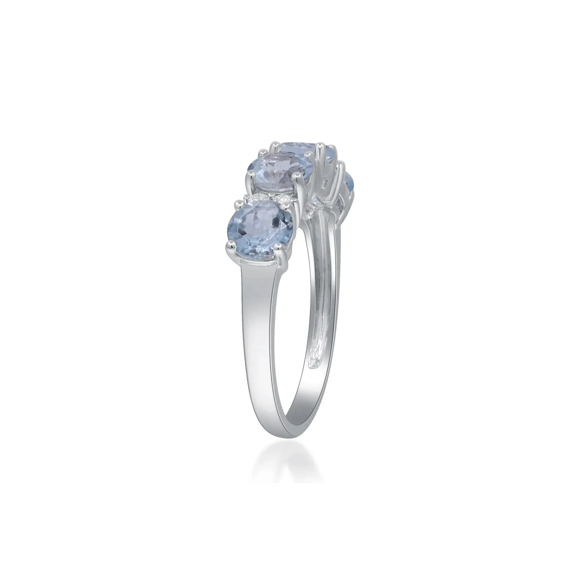 1/10 CT. Tw. Aquamarine & Diamond Ring 10K White Gold Round Brilliant Cut Size 7 2mm - Image 3