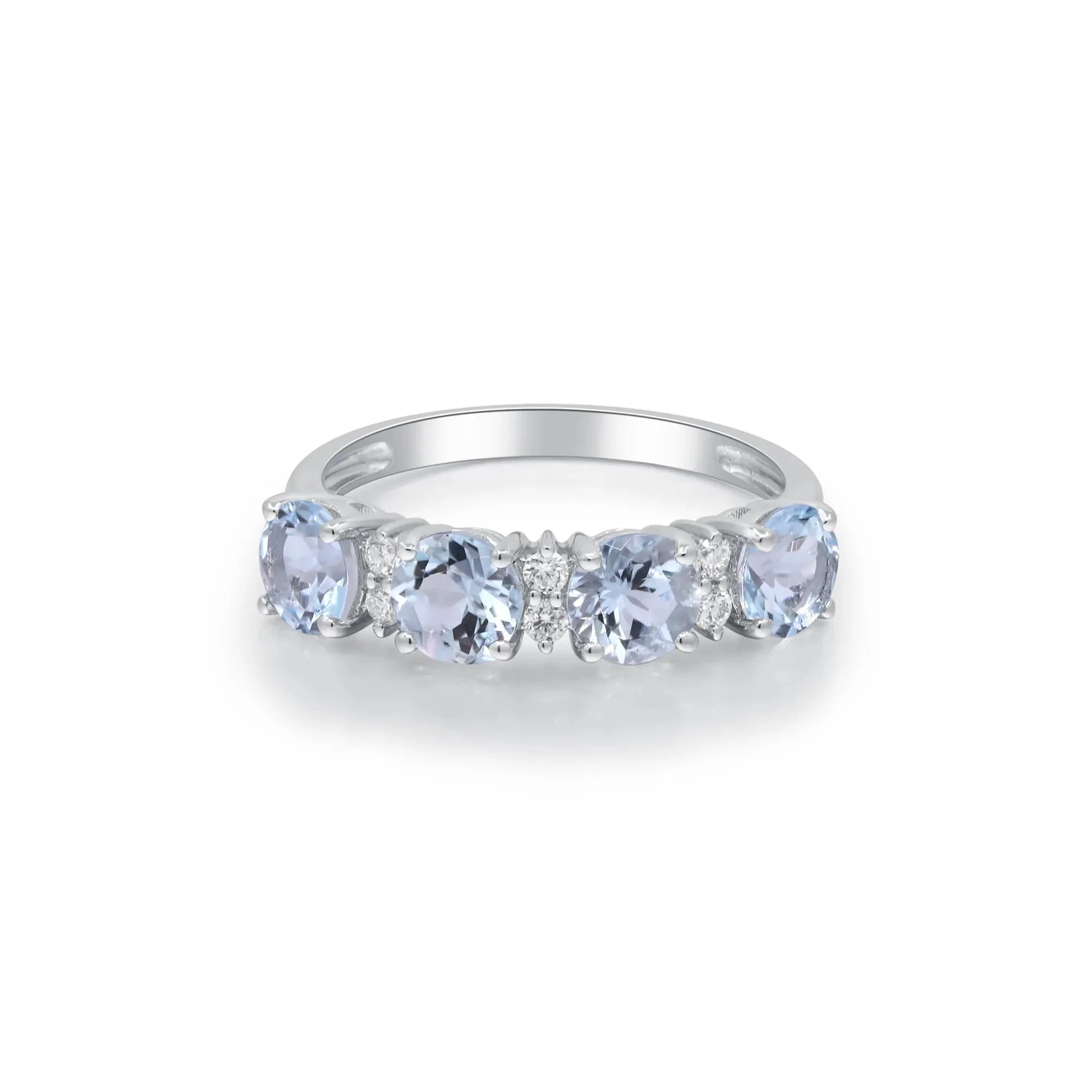 1/10 CT. Tw. Aquamarine & Diamond Ring 10K White Gold Round Brilliant Cut Size 7.5 2mm - Image 4