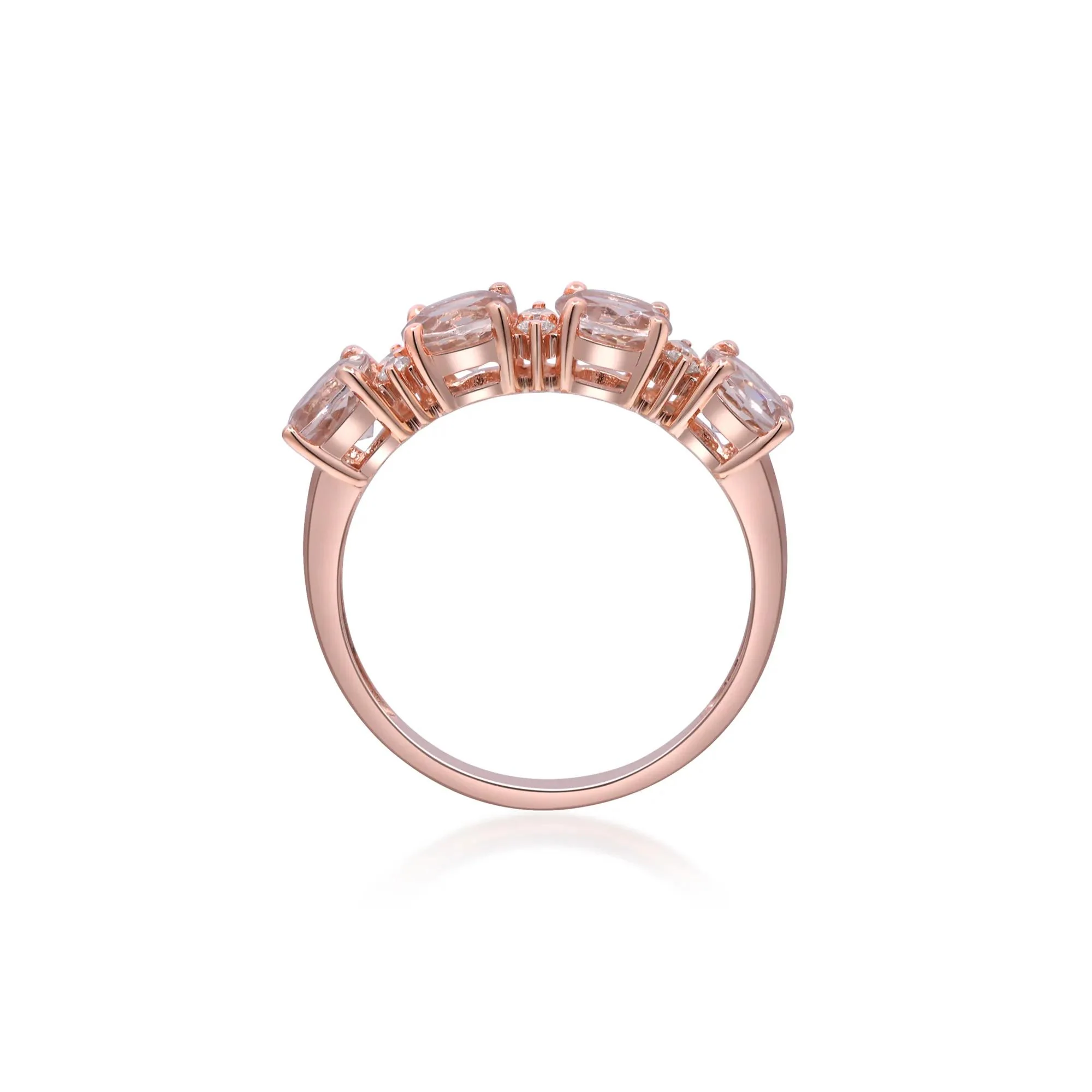 1/10 CT. Tw. Morganite & Diamond Ring 10K Rose Gold Round Brilliant Cut Size 7.5 2mm - Image 2