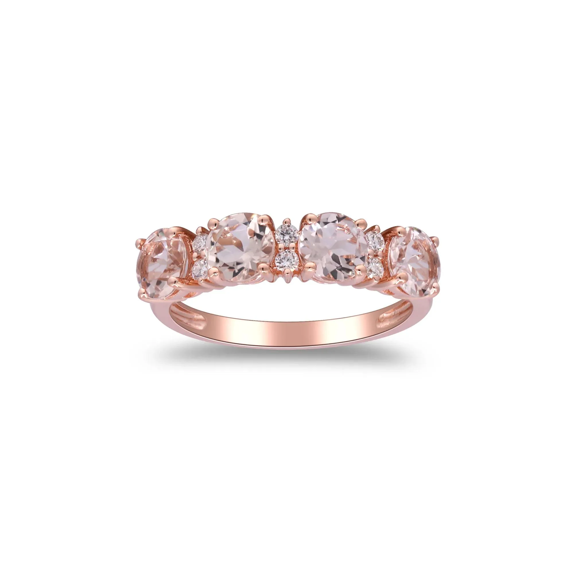 1/10 CT. Tw. Morganite & Diamond Ring 10K Rose Gold Round Brilliant Cut Size 7.5 2mm - Image 4