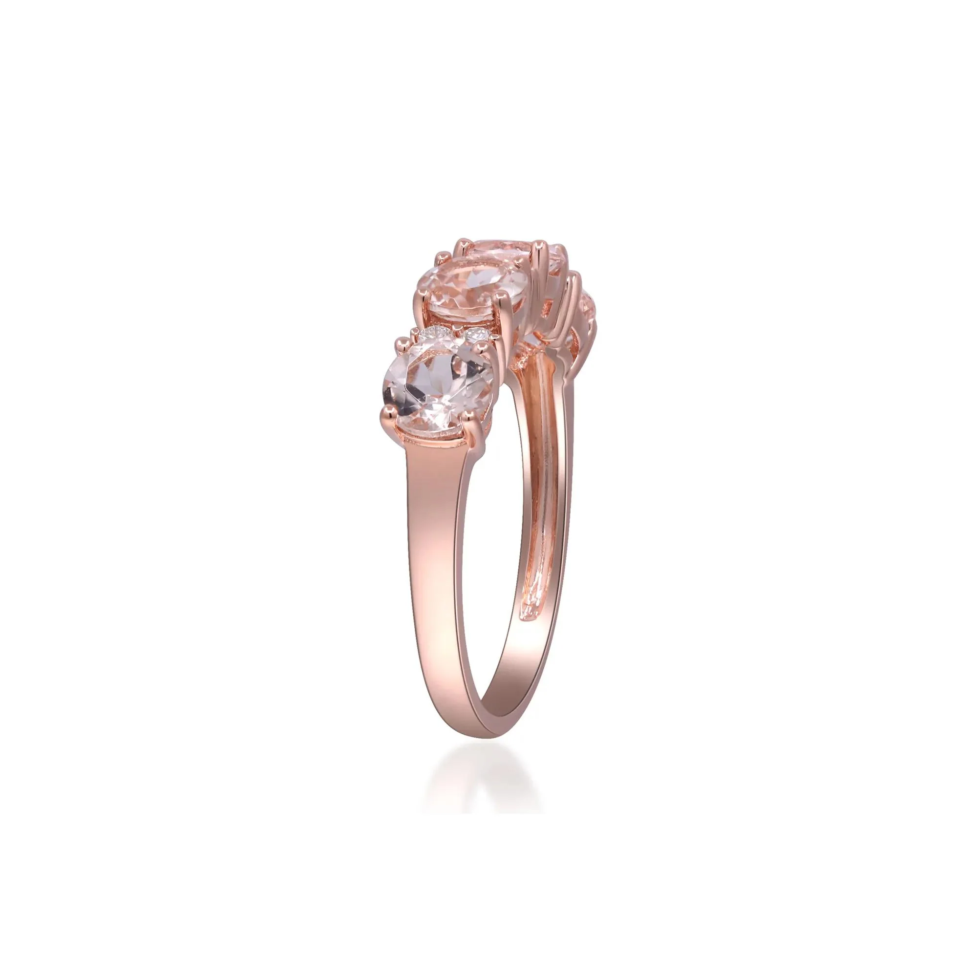 1/10 CT. Tw. Morganite & Diamond Ring 10K Rose Gold Round Brilliant Cut Size 8 2mm - Image 3