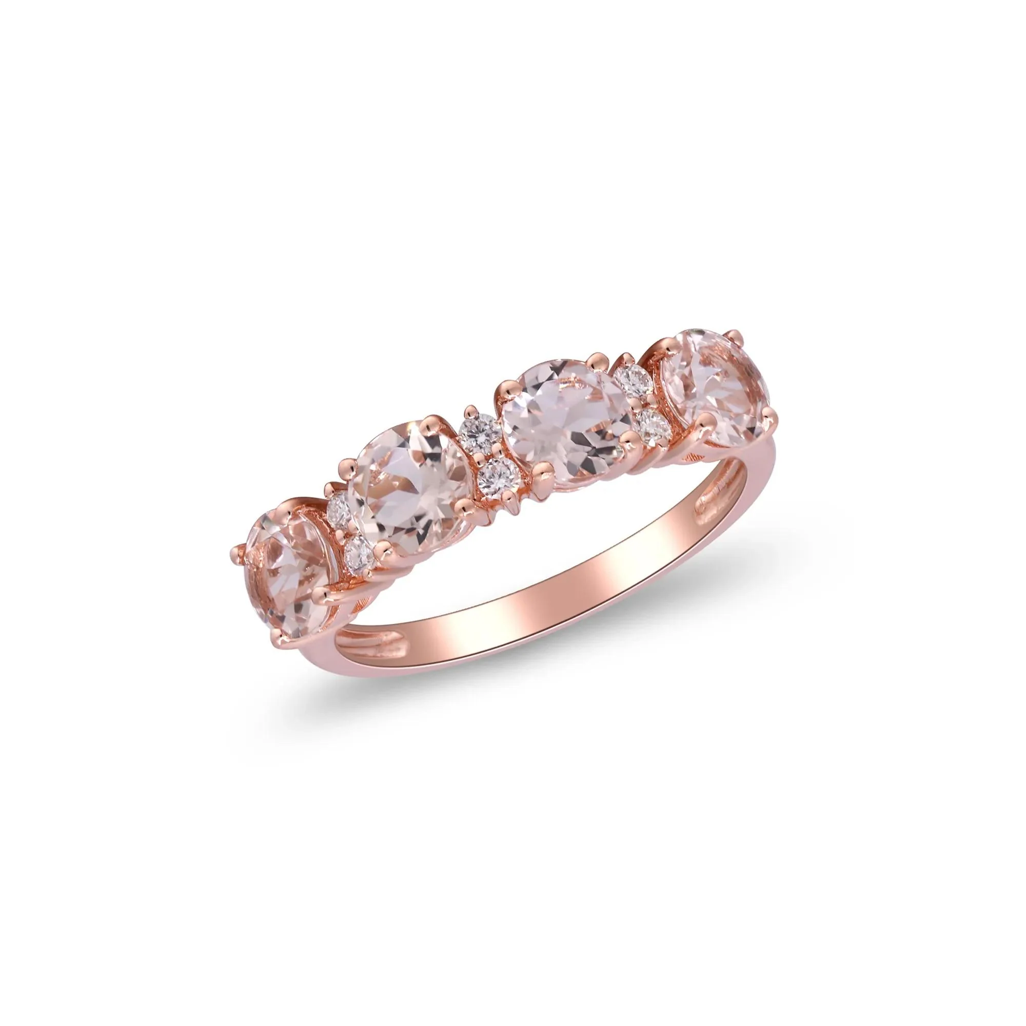 1/10 CT. Tw. Morganite & Diamond Ring 10K Rose Gold Round Brilliant Cut Size 8 2mm - Image 5