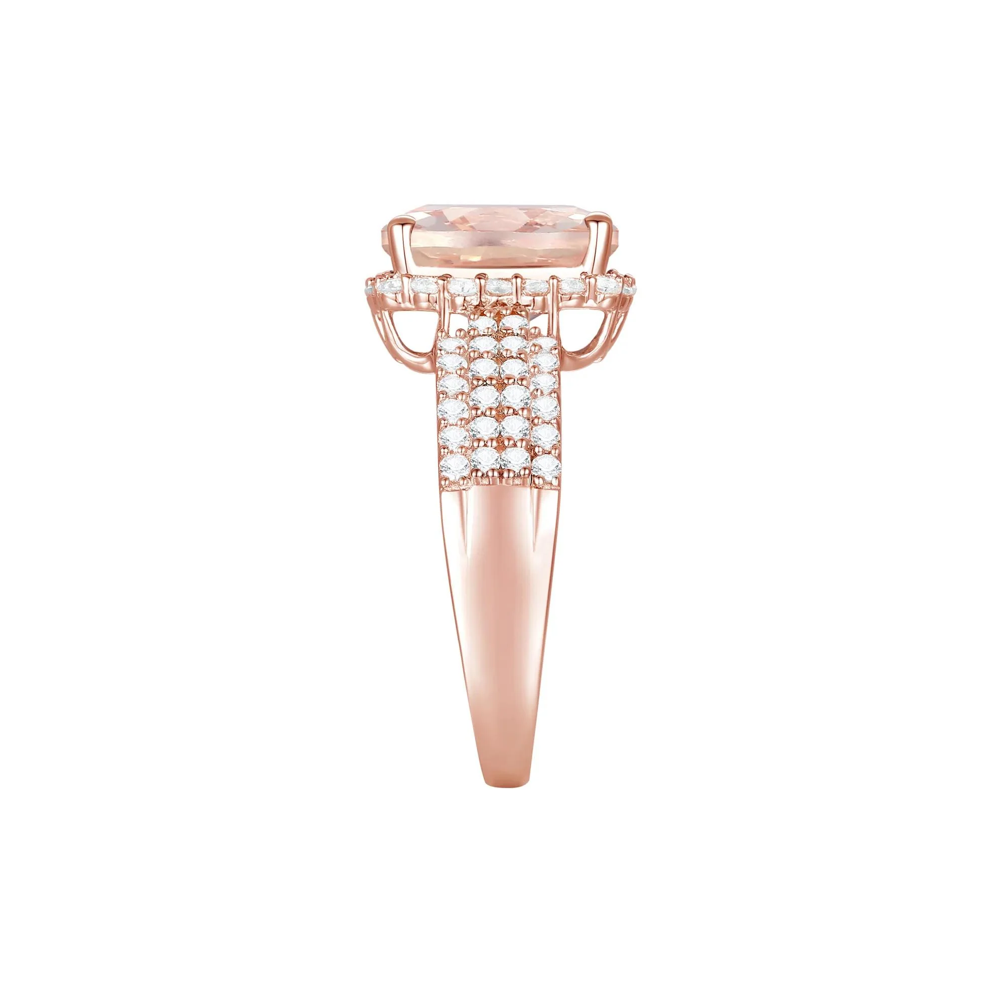 5/8 CT. Tw. Morganite & Diamond Halo Ring 10K Rose Gold Round Brilliant Cut Size 6.5 1mm - Image 3