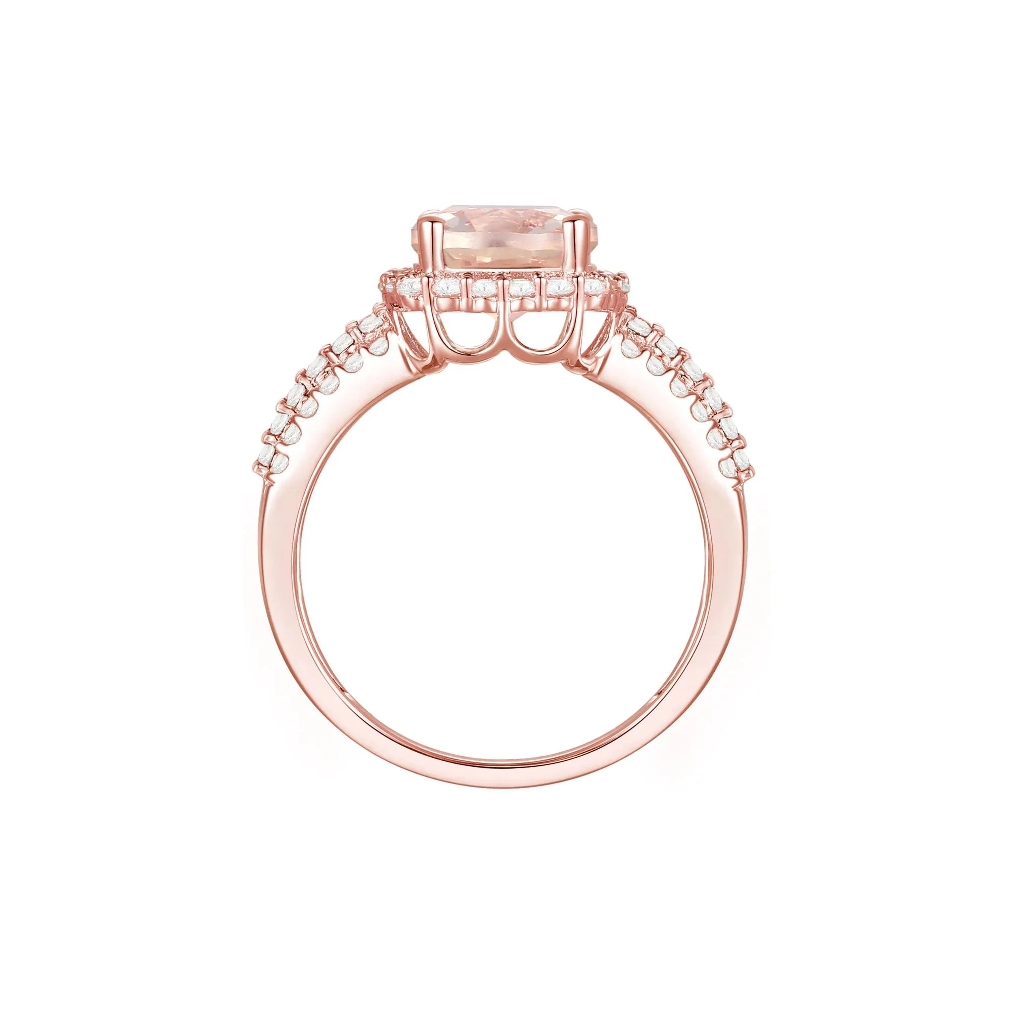 5/8 CT. Tw. Morganite & Diamond Halo Ring 10K Rose Gold Round Brilliant Cut Size 8.5 1mm - Image 2