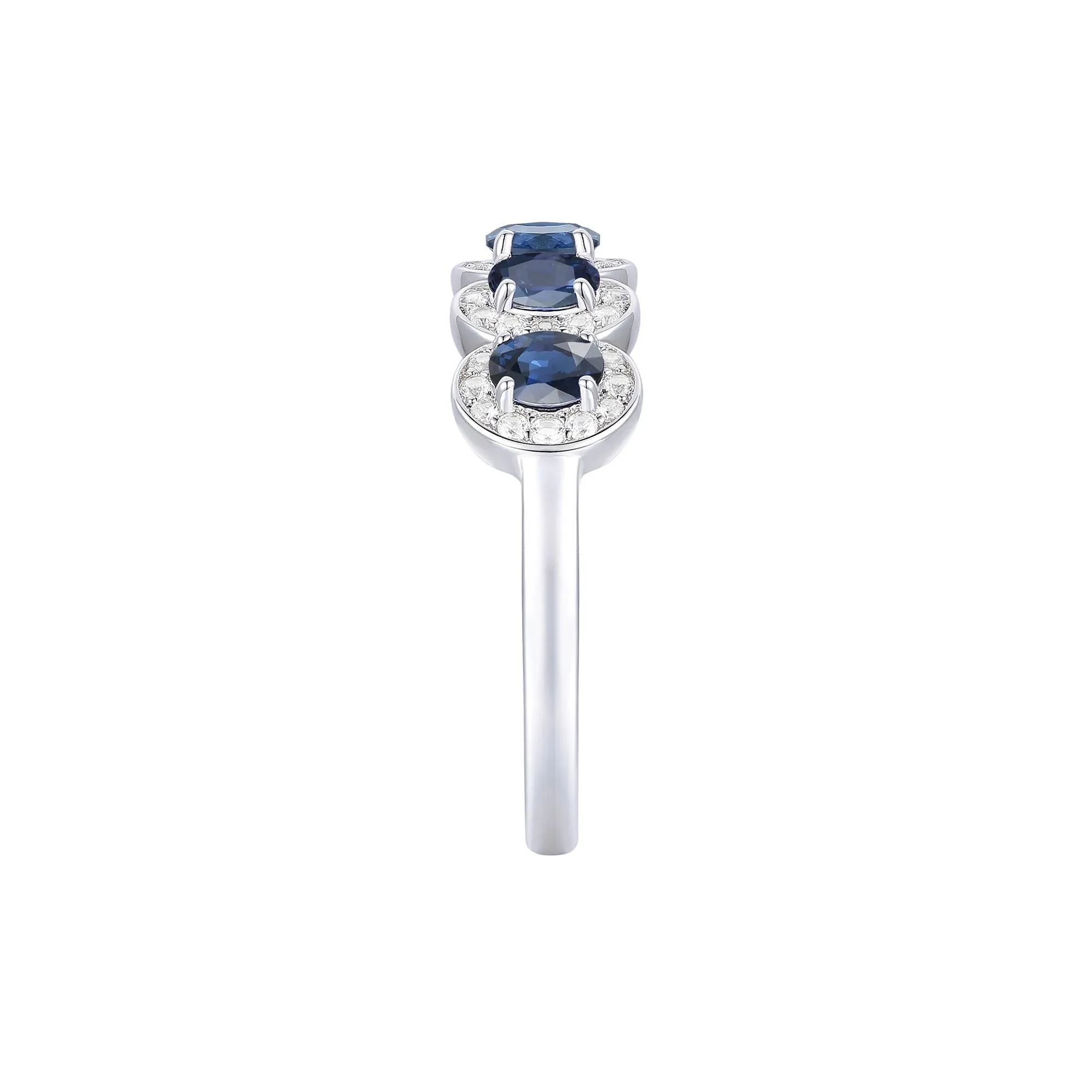 1/4 CT. Tw. Blue Sapphire & Diamond Ring 14K White Gold Size 6.5 1mm - Image 3