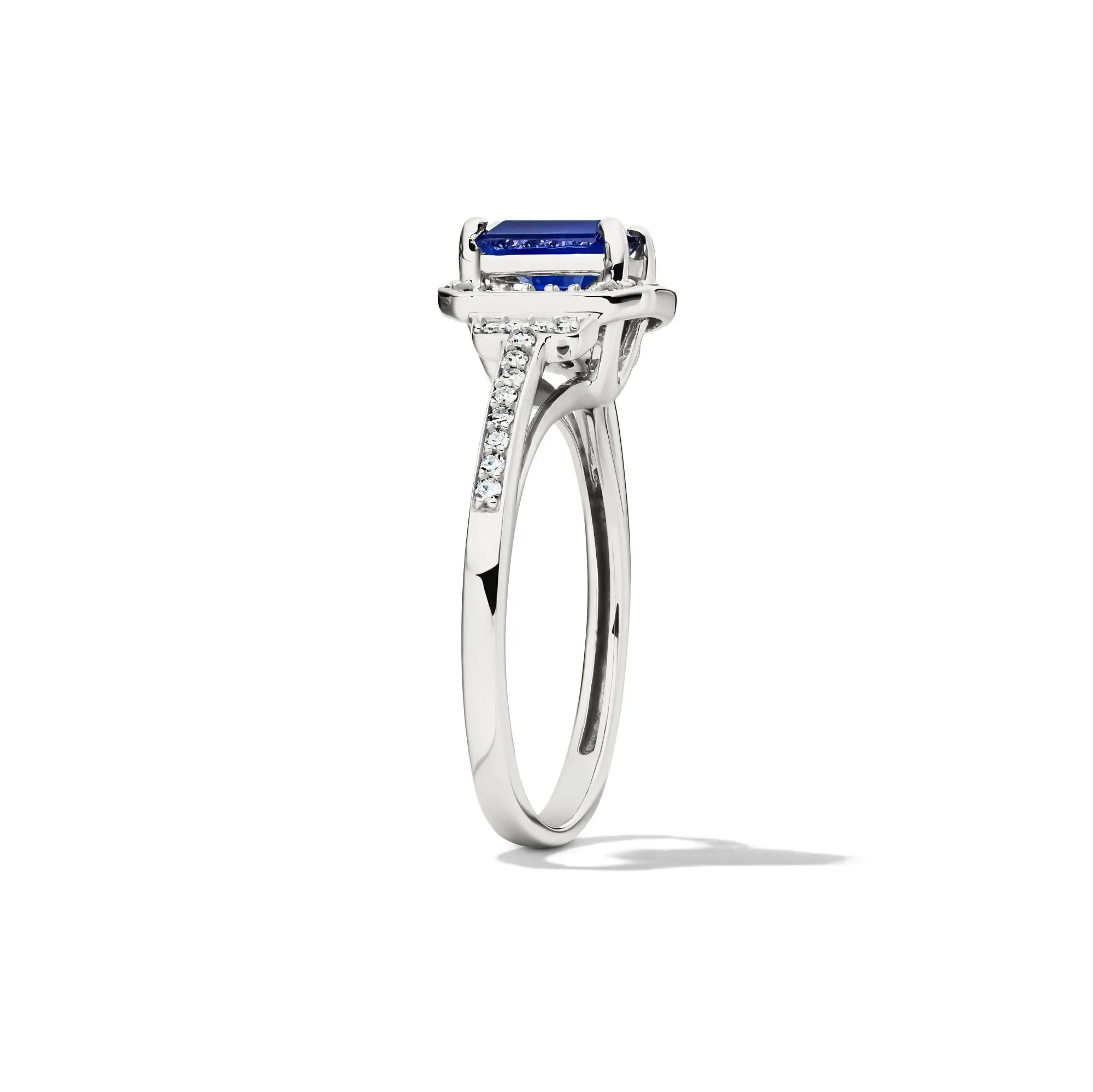 1/5 CT. Tw. Sapphire & Diamond Ring 10K White Gold Size 6 - Image 3