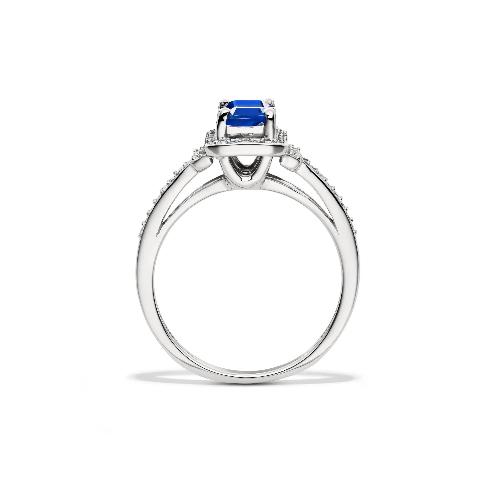 1/5 CT. Tw. Sapphire & Diamond Ring 10K White Gold Size 6.5 - Image 2