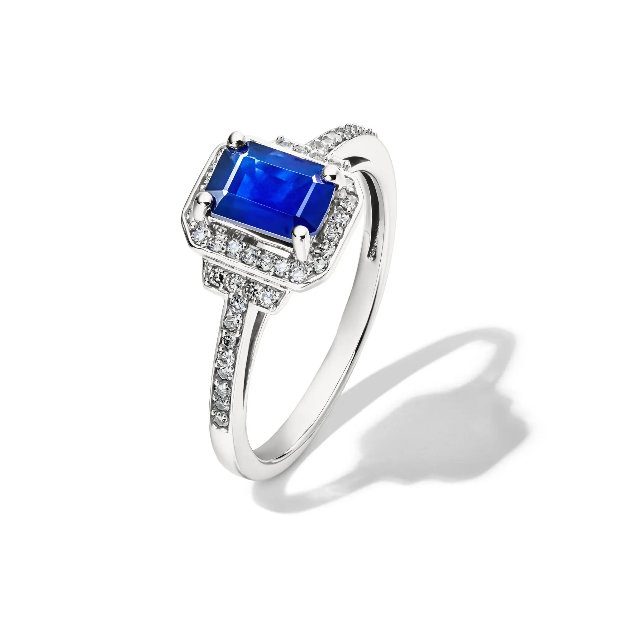 1/5 CT. Tw. Sapphire & Diamond Ring 10K White Gold Size 8 - Image 4