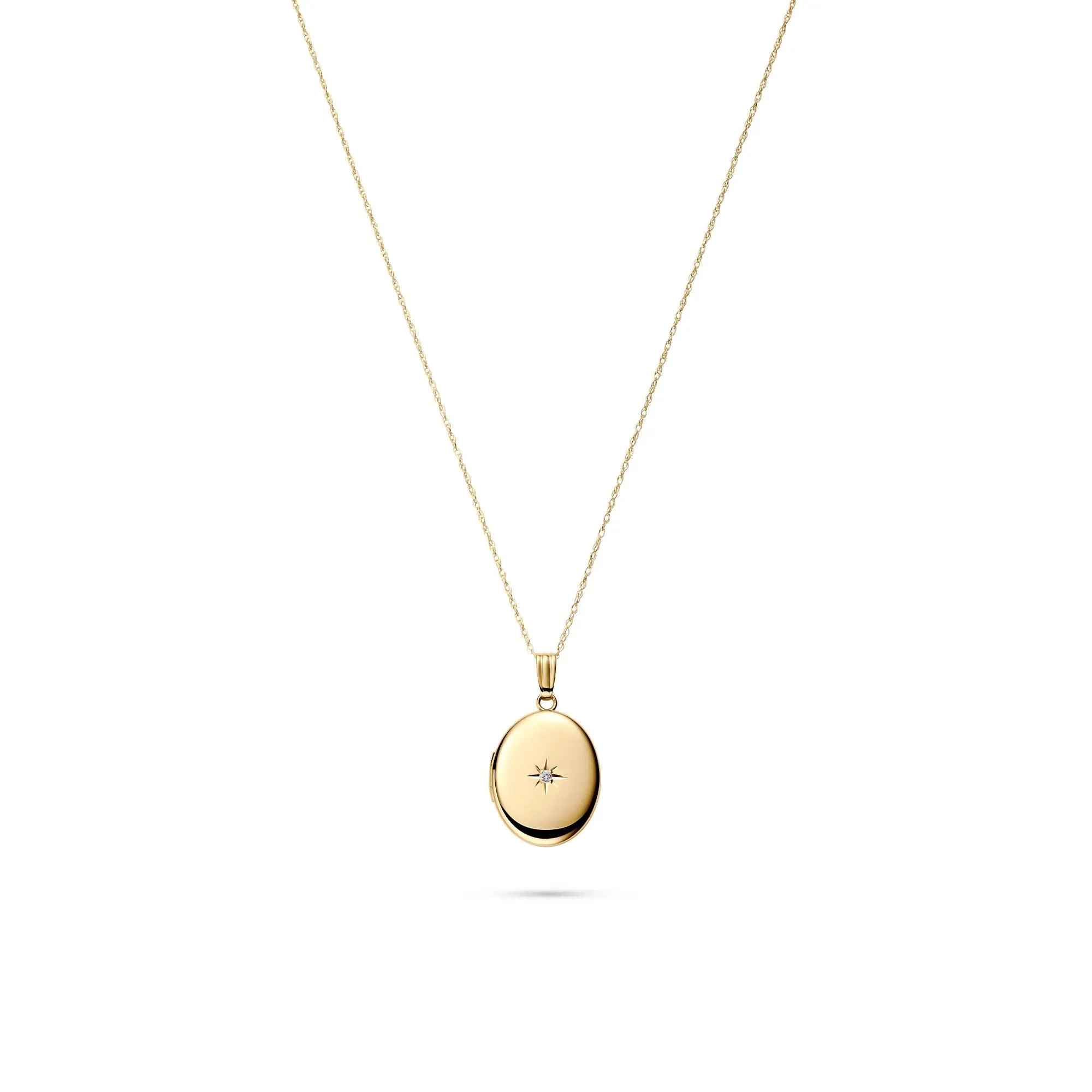 Diamond Oval Locket 14K Yellow Gold Necklace Size 22" - Image 2