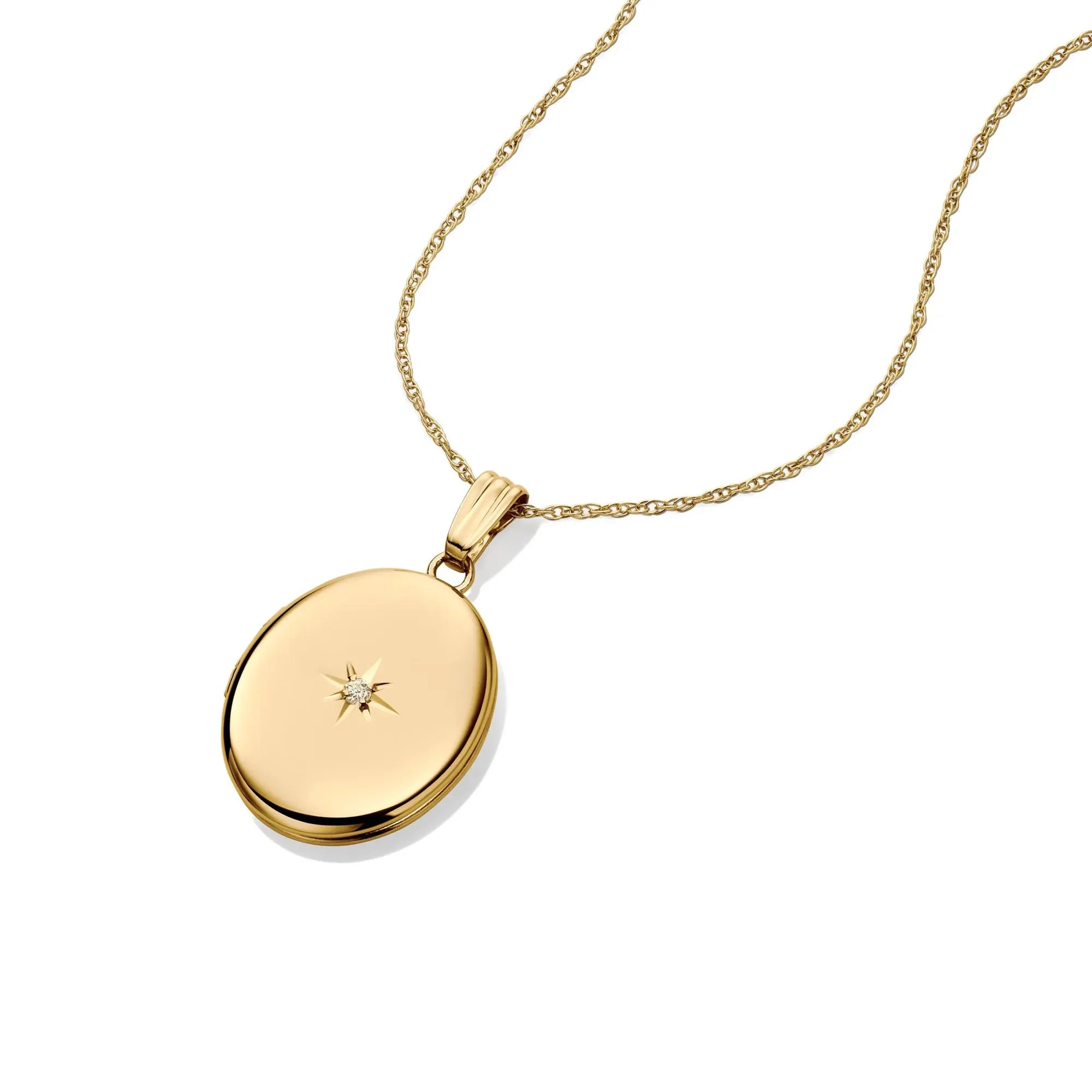 Diamond Oval Locket 14K Yellow Gold Necklace Size 22" - Image 4