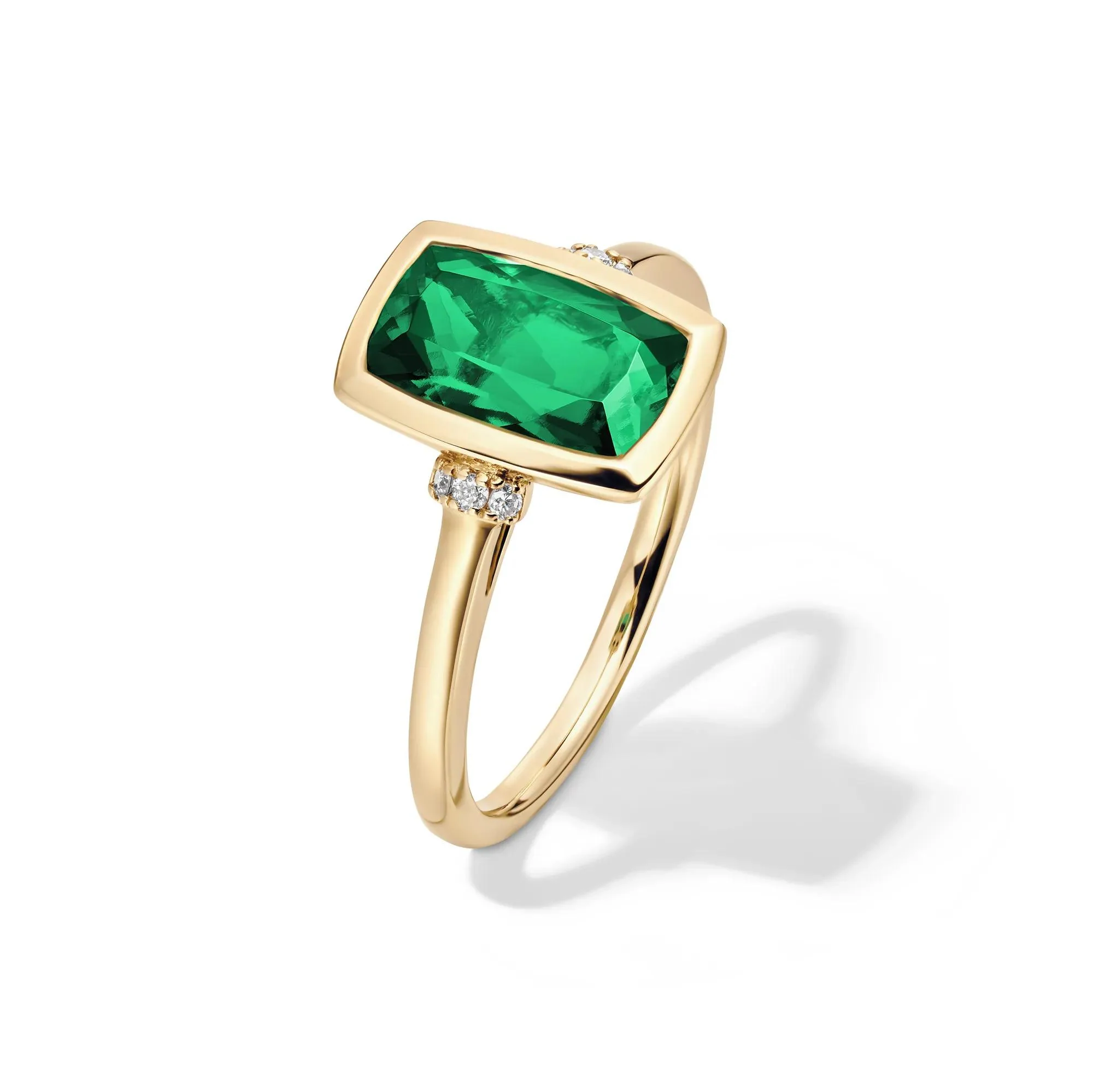 Lab-Created Emerald and Diamond Accent Ring 10K Yellow Gold Round Brilliant Cut Size 10 1mm - Image 4