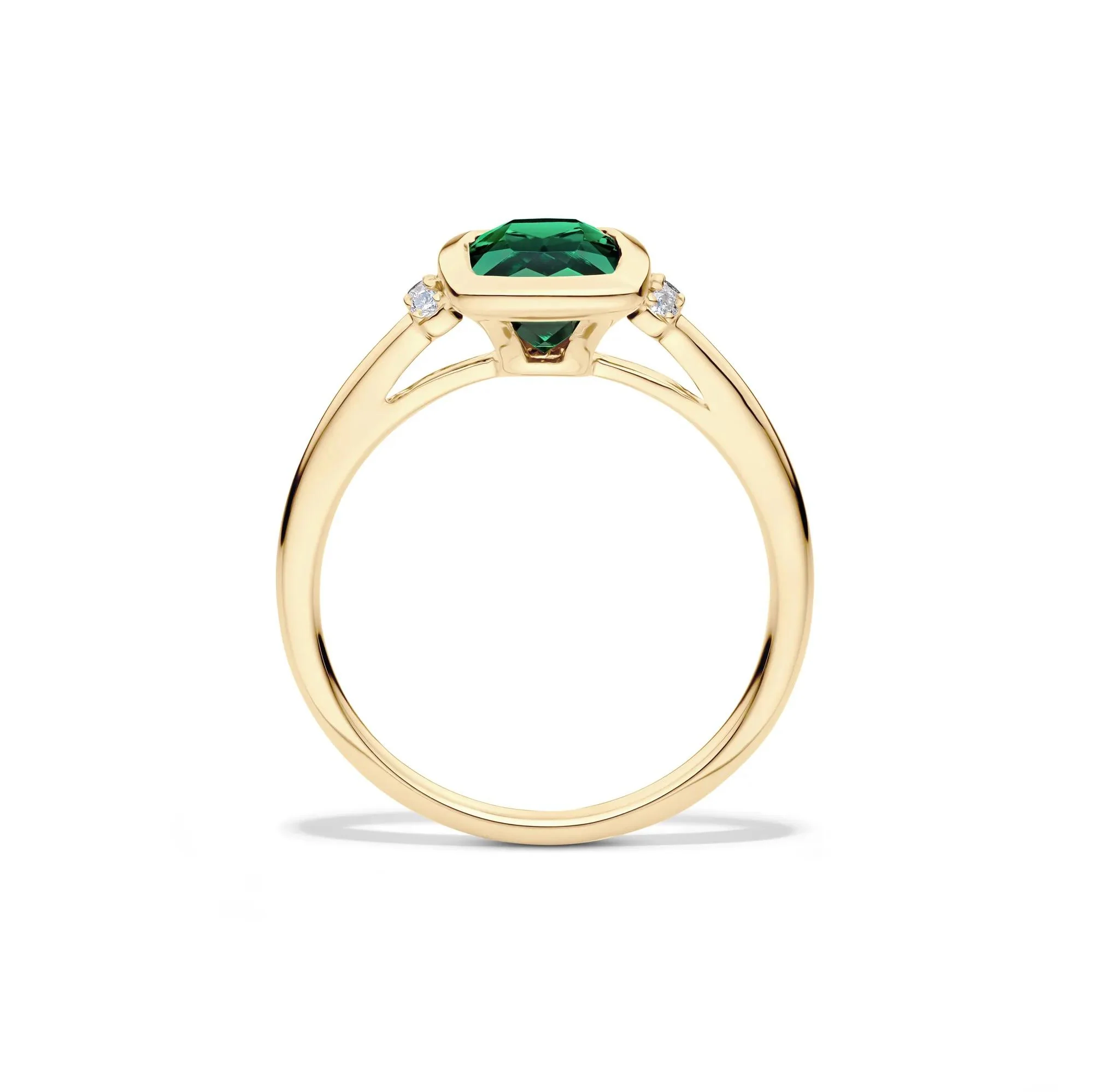 Lab-Created Emerald and Diamond Accent Ring 10K Yellow Gold Round Brilliant Cut Size 6.5 1mm - Image 2