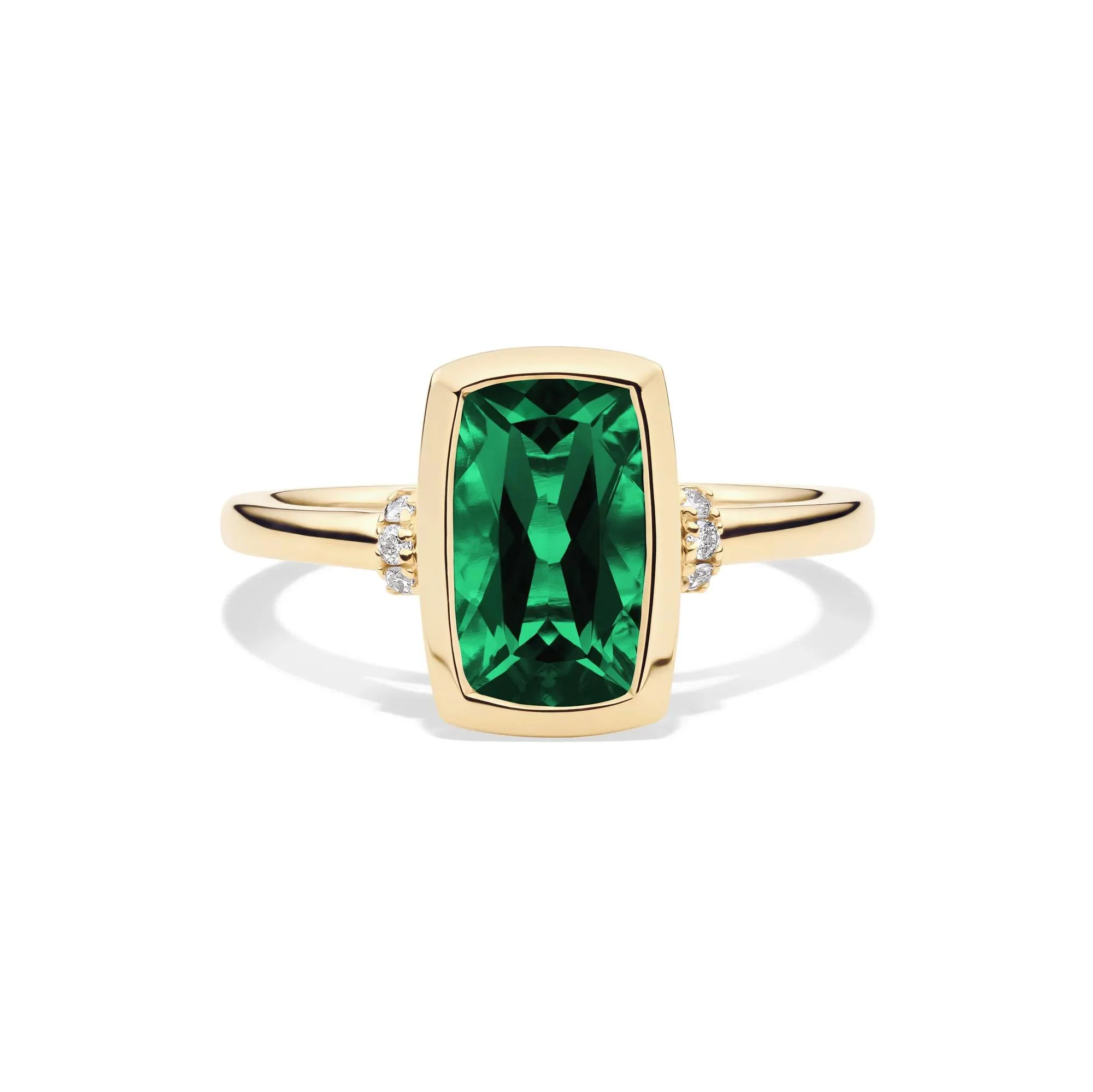 Lab-Created Emerald and Diamond Accent Ring 10K Yellow Gold Round Brilliant Cut Size 8.5 1mm
