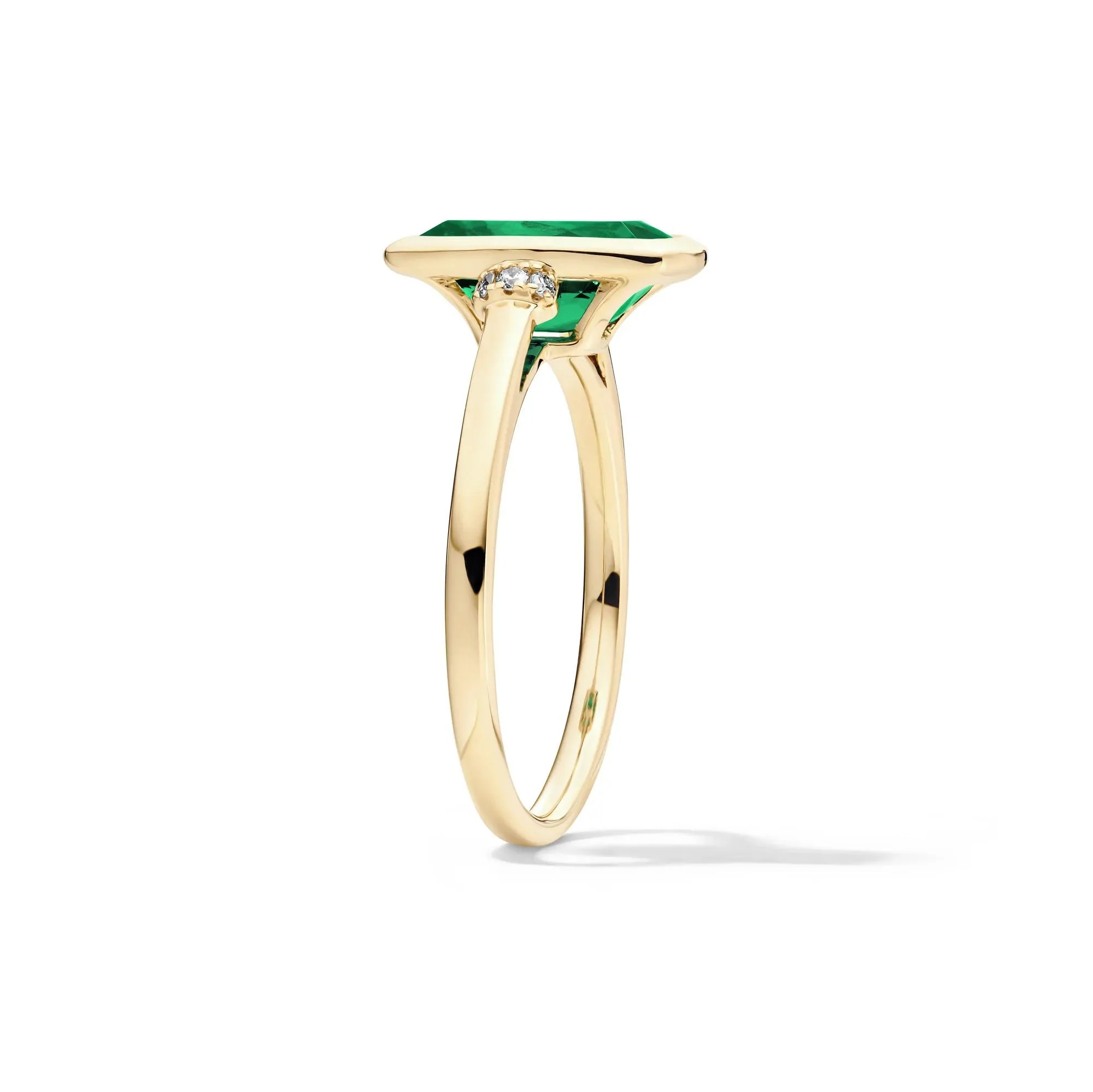 Lab-Created Emerald and Diamond Accent Ring 10K Yellow Gold Round Brilliant Cut Size 9 1mm - Image 3