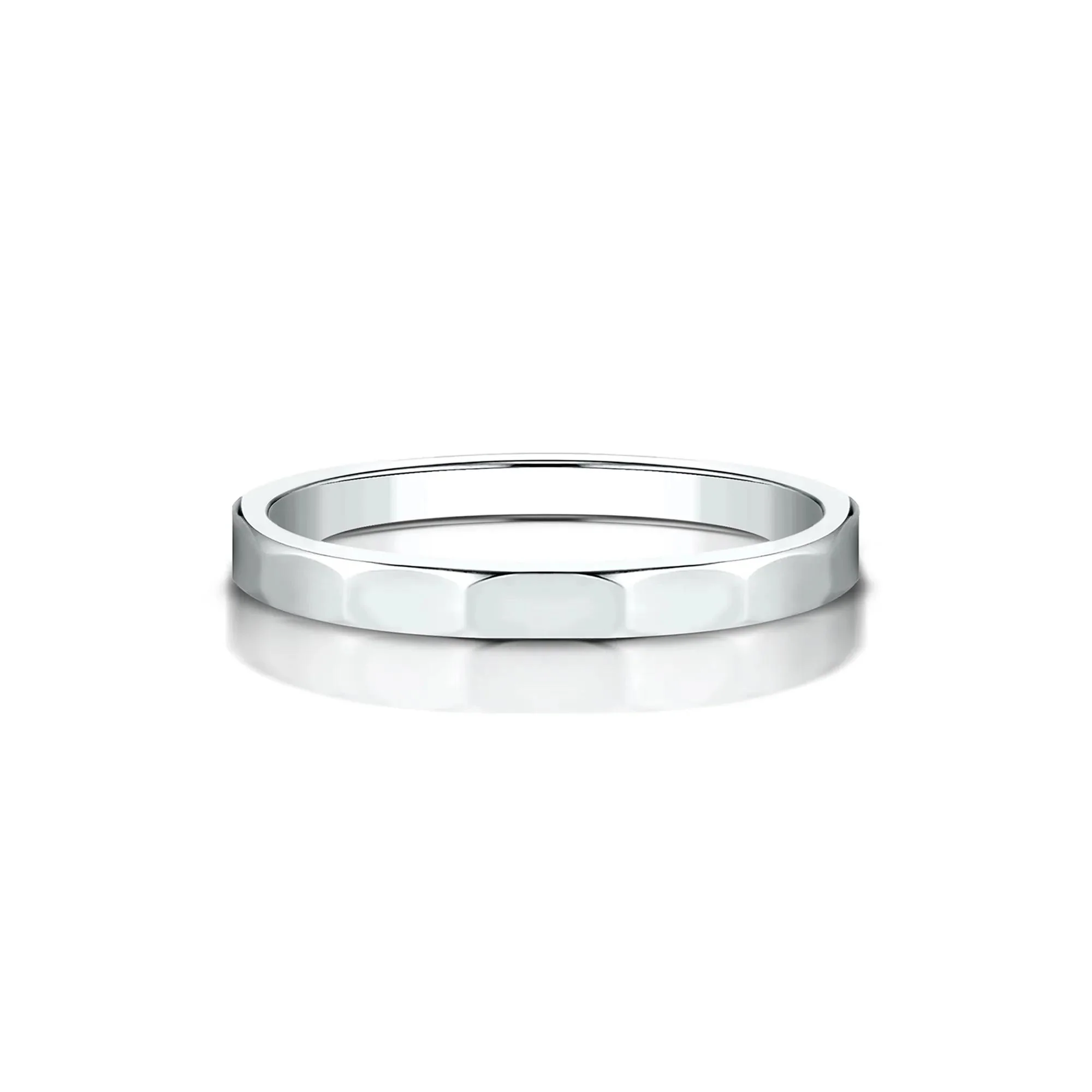 Faceted Wedding Band Ring 14K White Gold Size 7.5 2mm