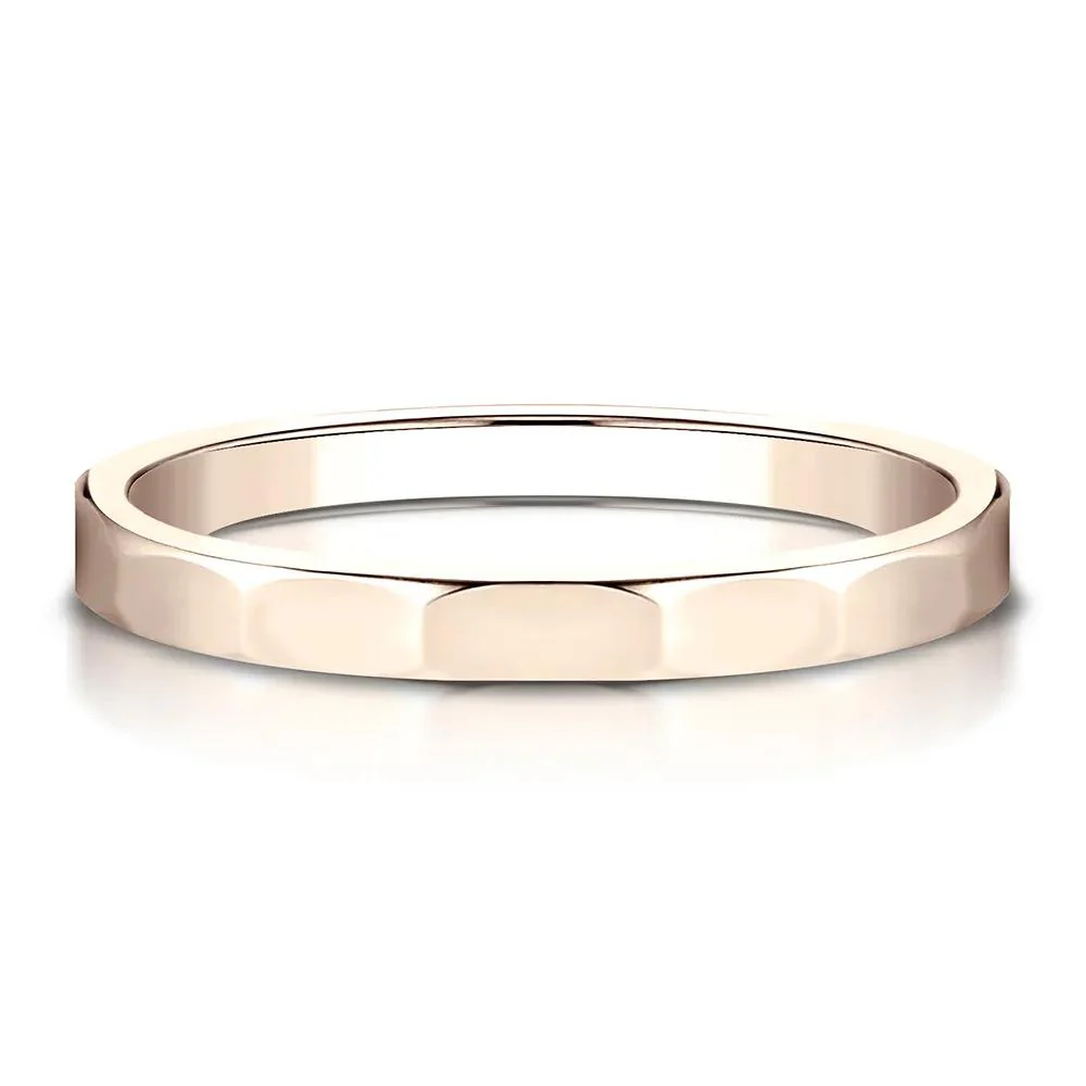 Faceted Wedding Band Ring 14K Rose Gold Size 8.5 2mm
