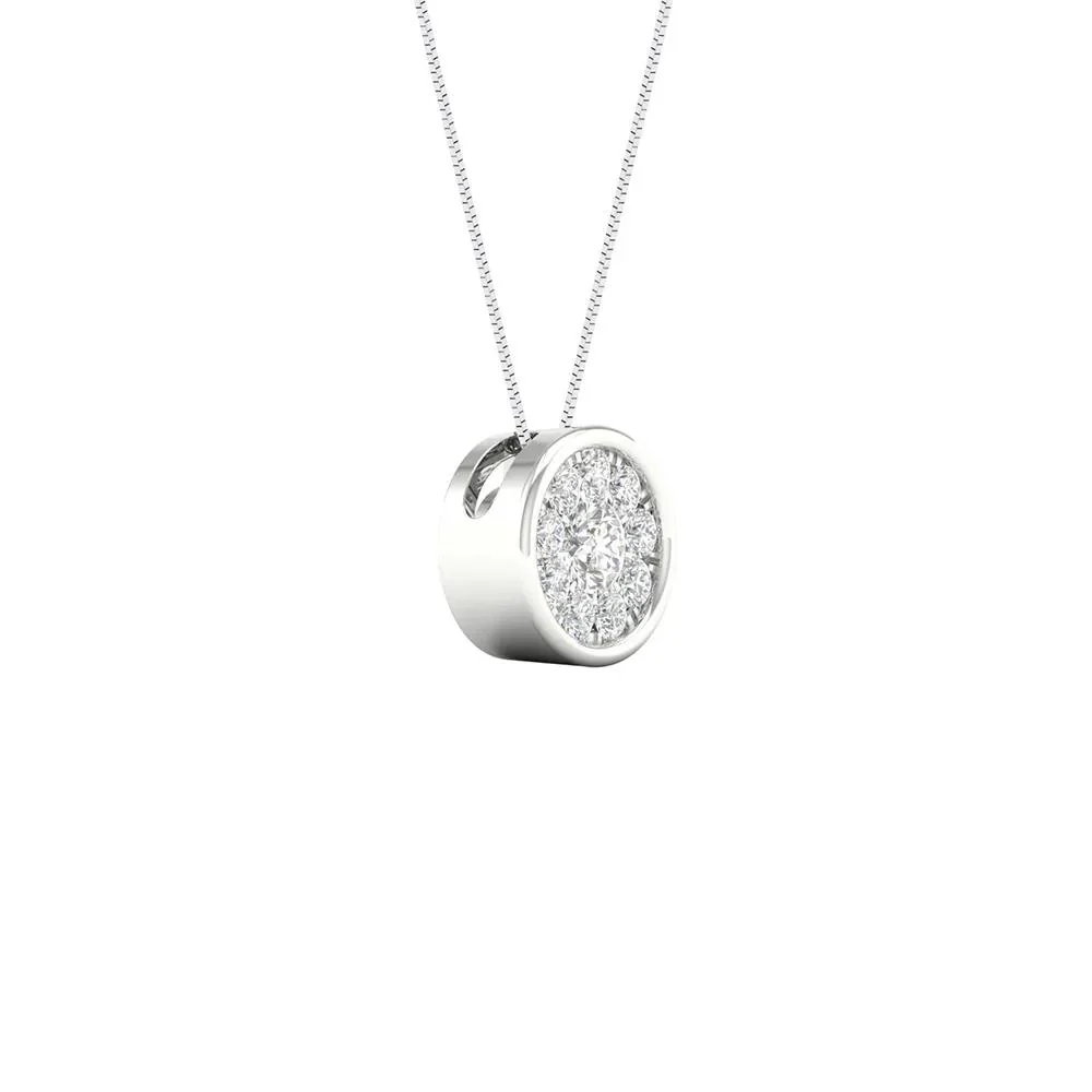 1/4 CT. Tw. Diamond Cluster Bezel Pendant Necklace 10K White Gold Size 18" - Image 4