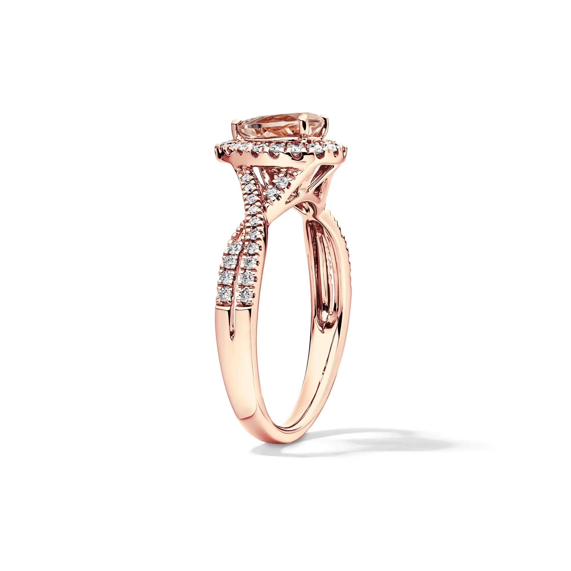 1/3 CT. Tw. Pear-Shaped Morganite & Diamond Ring 10K Rose Gold Size 7 - Image 3