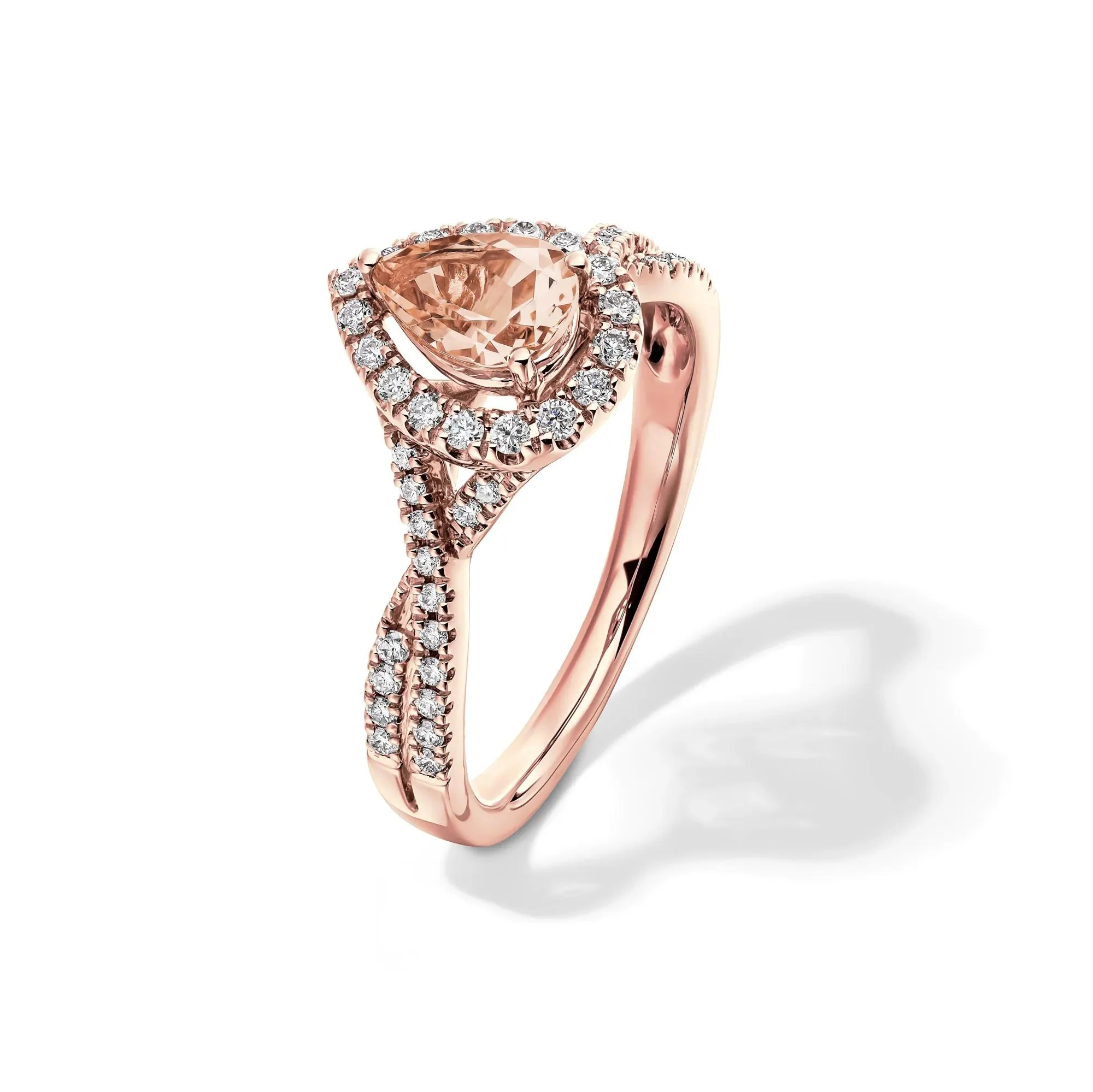 1/3 CT. Tw. Pear-Shaped Morganite & Diamond Ring 10K Rose Gold Size 8 - Image 4
