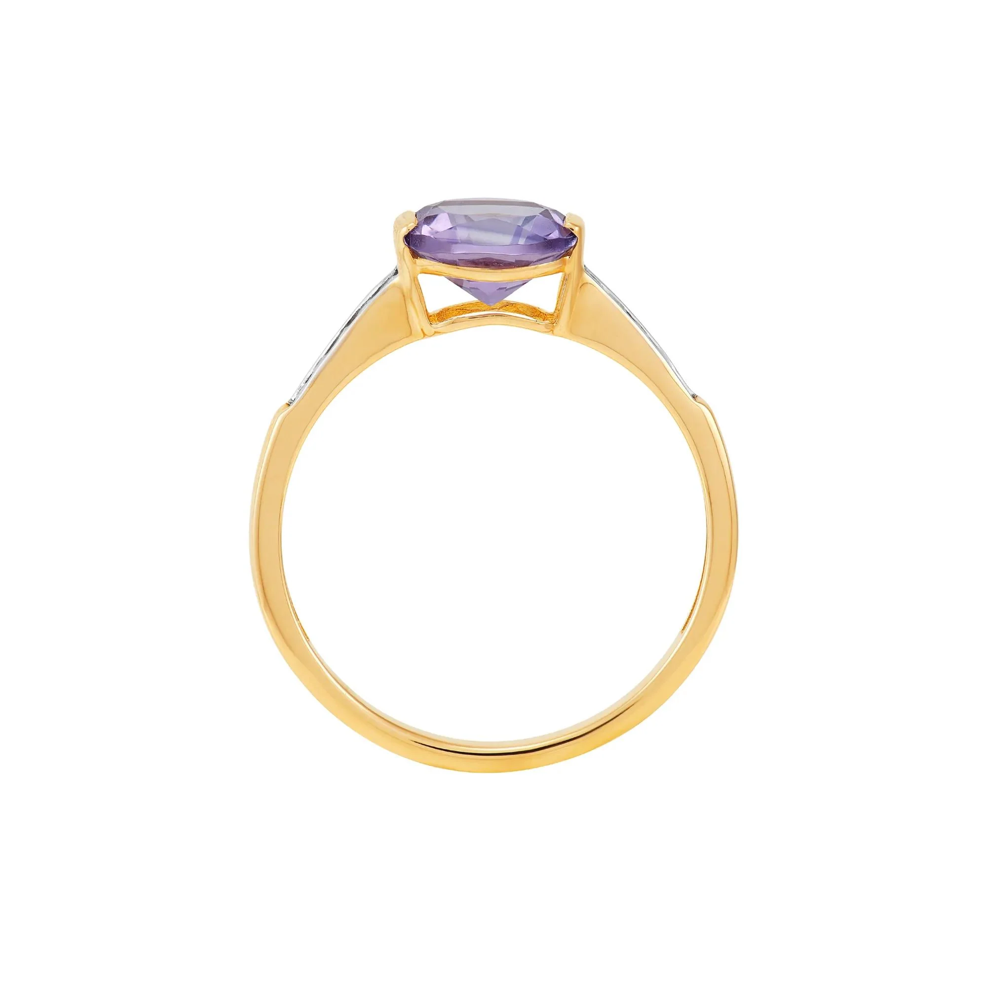 1/10 CT. Tw. Cushion-Cut Amethyst and Diamond Ring 10K Yellow Gold Round Brilliant Cut Size 8 1mm - Image 2
