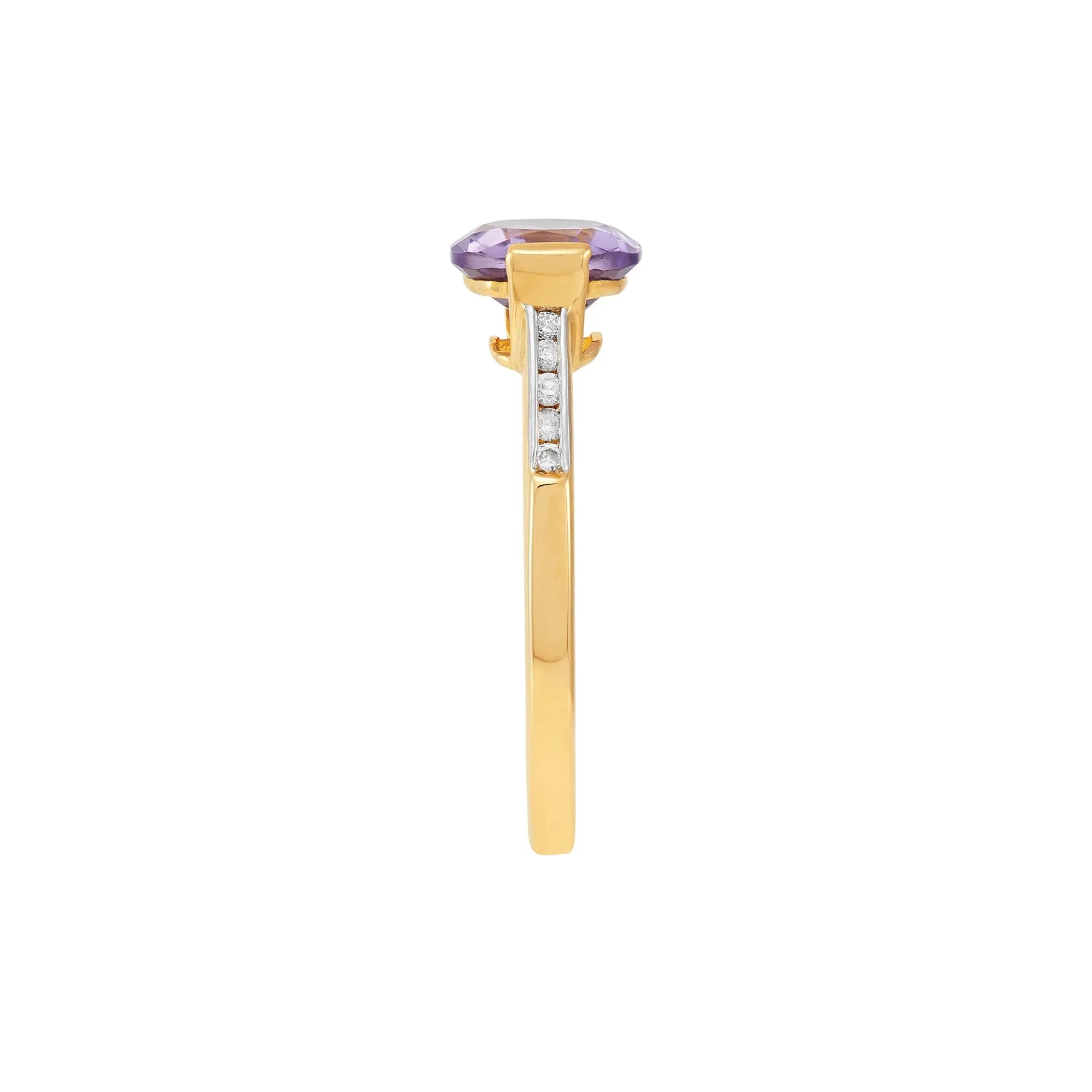 1/10 CT. Tw. Cushion-Cut Amethyst and Diamond Ring 10K Yellow Gold Round Brilliant Cut Size 8.5 1mm - Image 3
