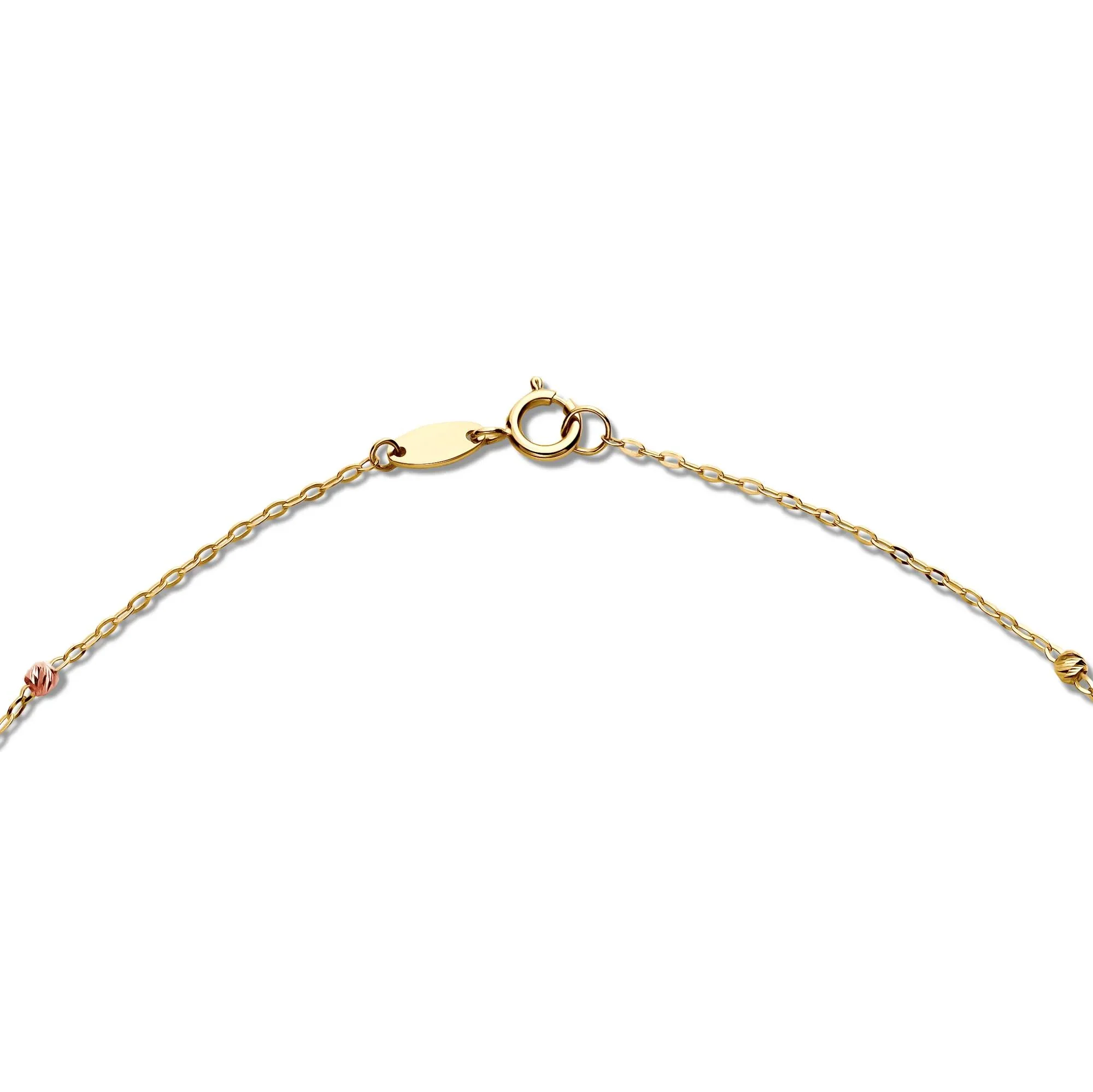 Tricolor Bead Cross Necklace 14K Gold Yellow Size 18" - Image 2