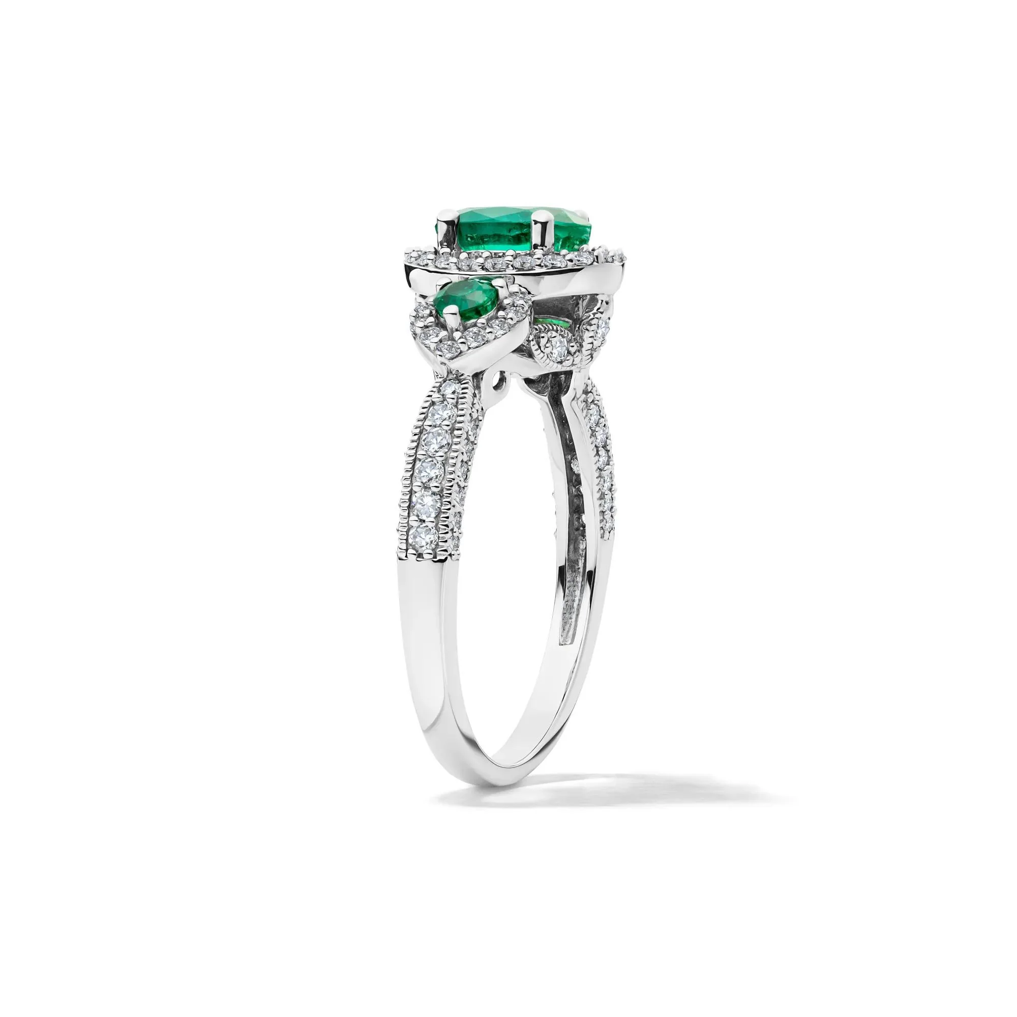 1/2 CT. Tw. Emerald & Diamond Ring 14K White Gold Size 6.5 - Image 3