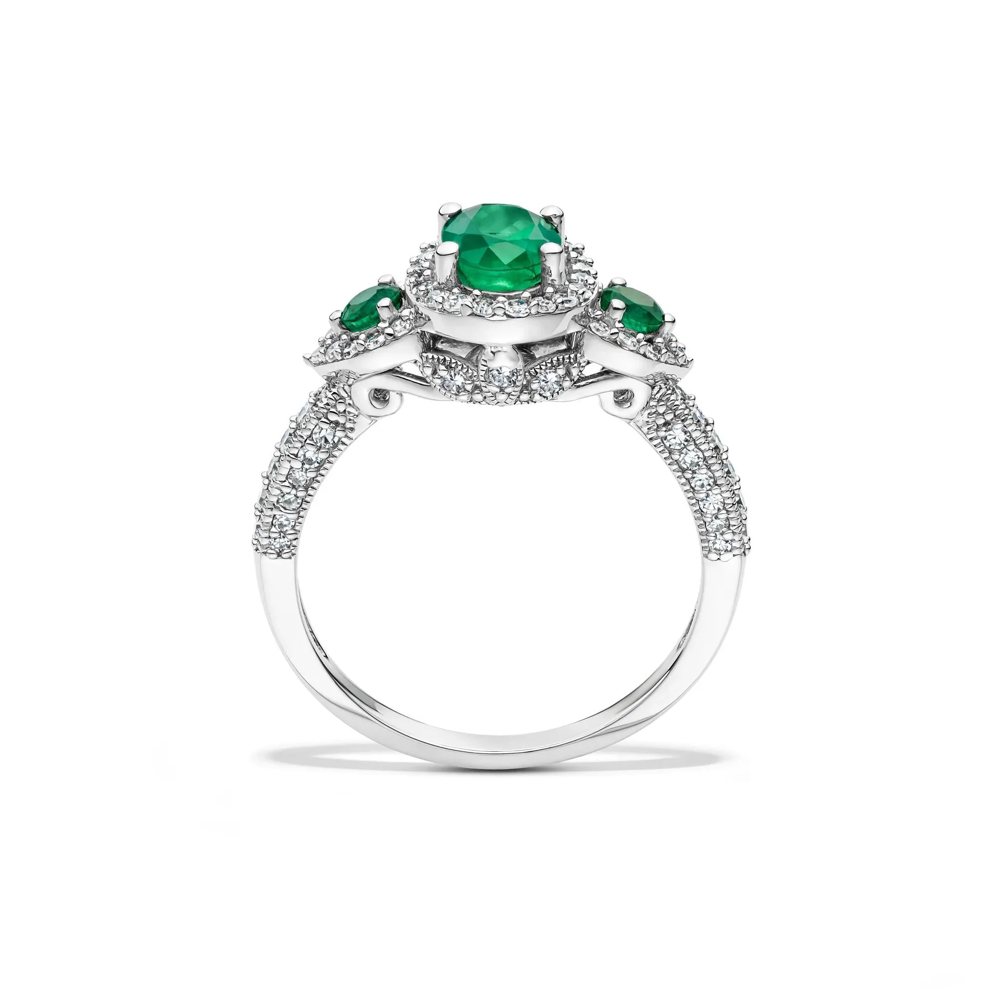 1/2 CT. Tw. Emerald & Diamond Ring 14K White Gold Size 7 - Image 2